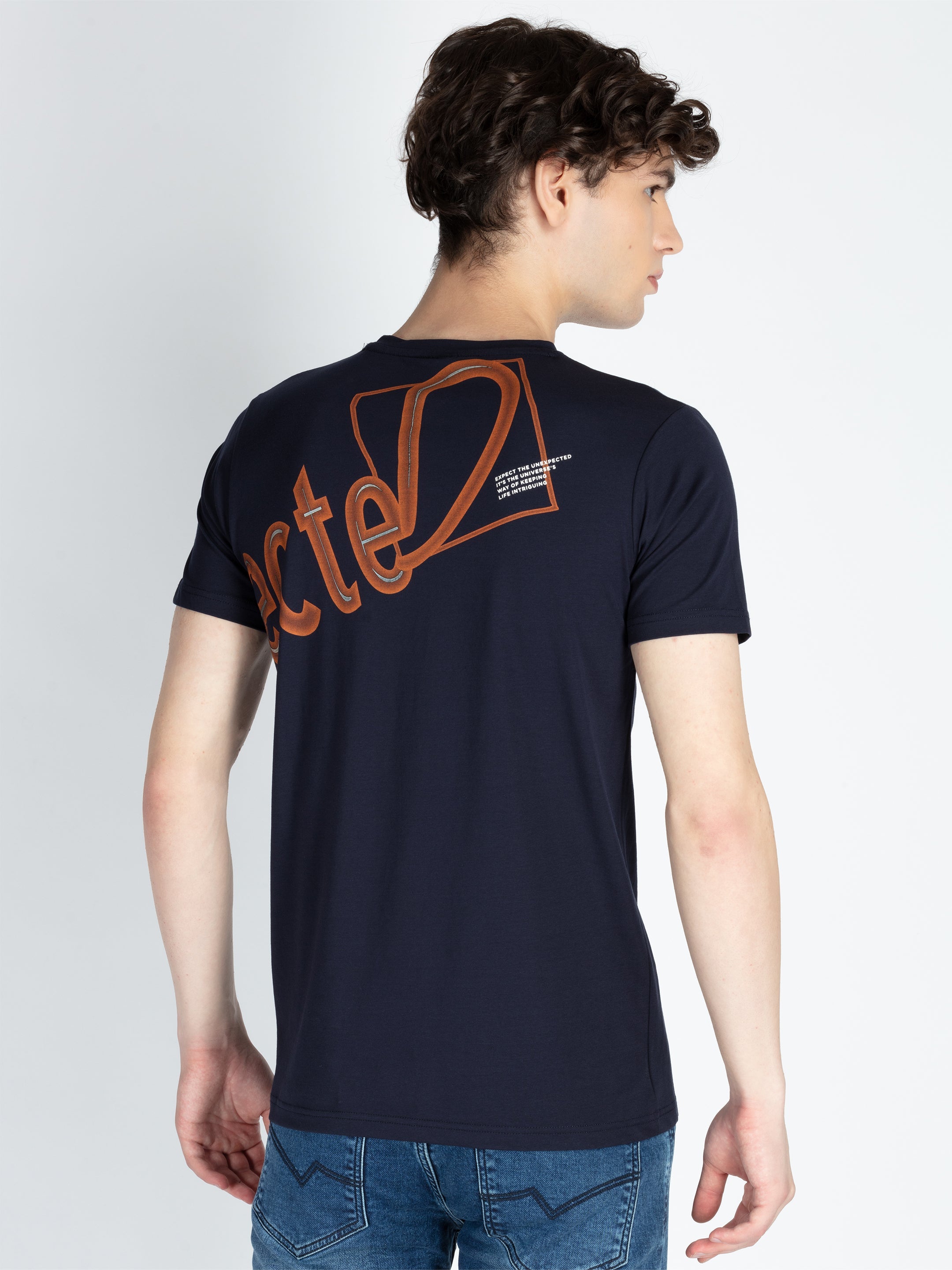 Mens Front Printed Round Neck T-Shirt