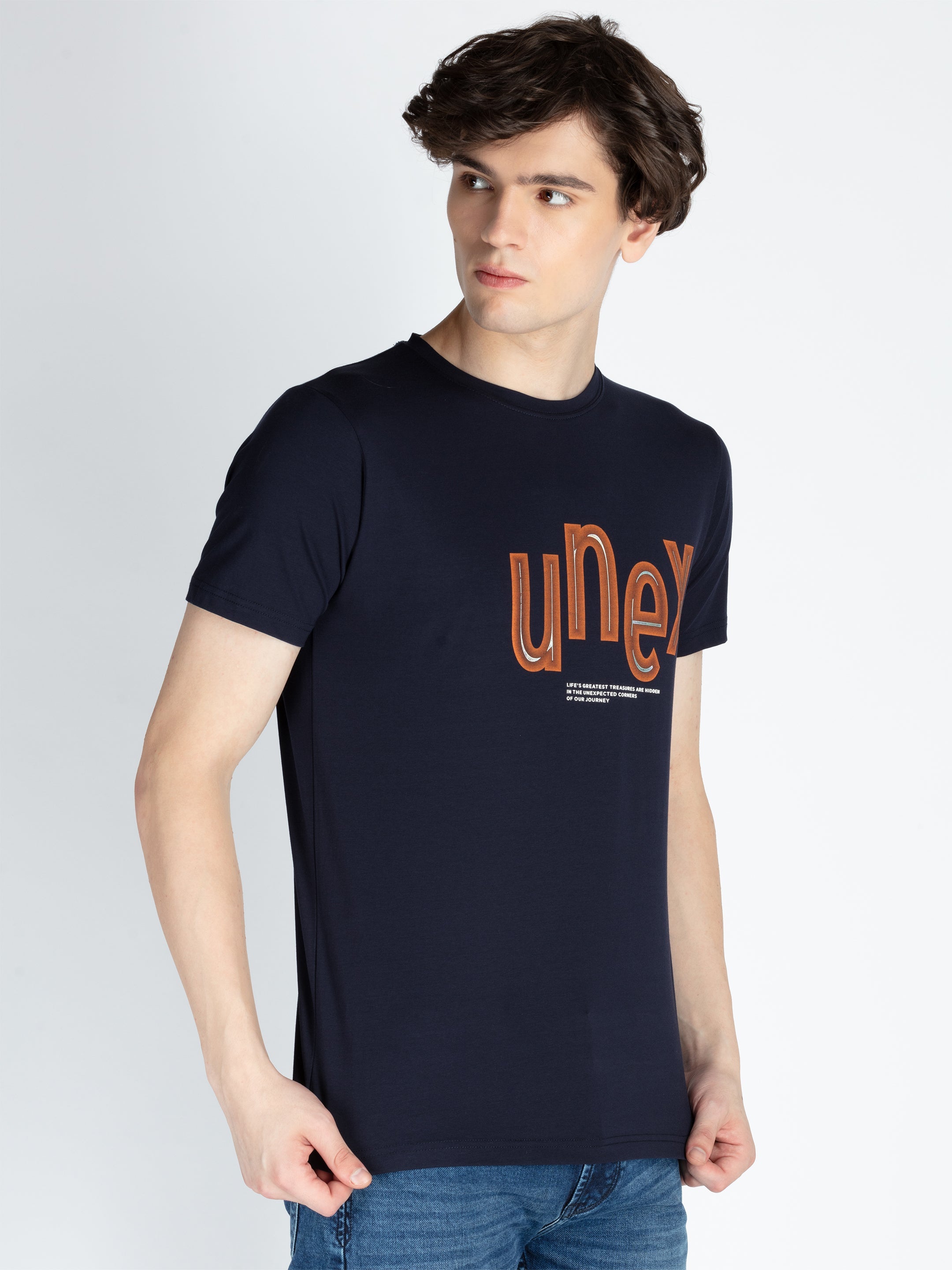 Mens Front Printed Round Neck T-Shirt