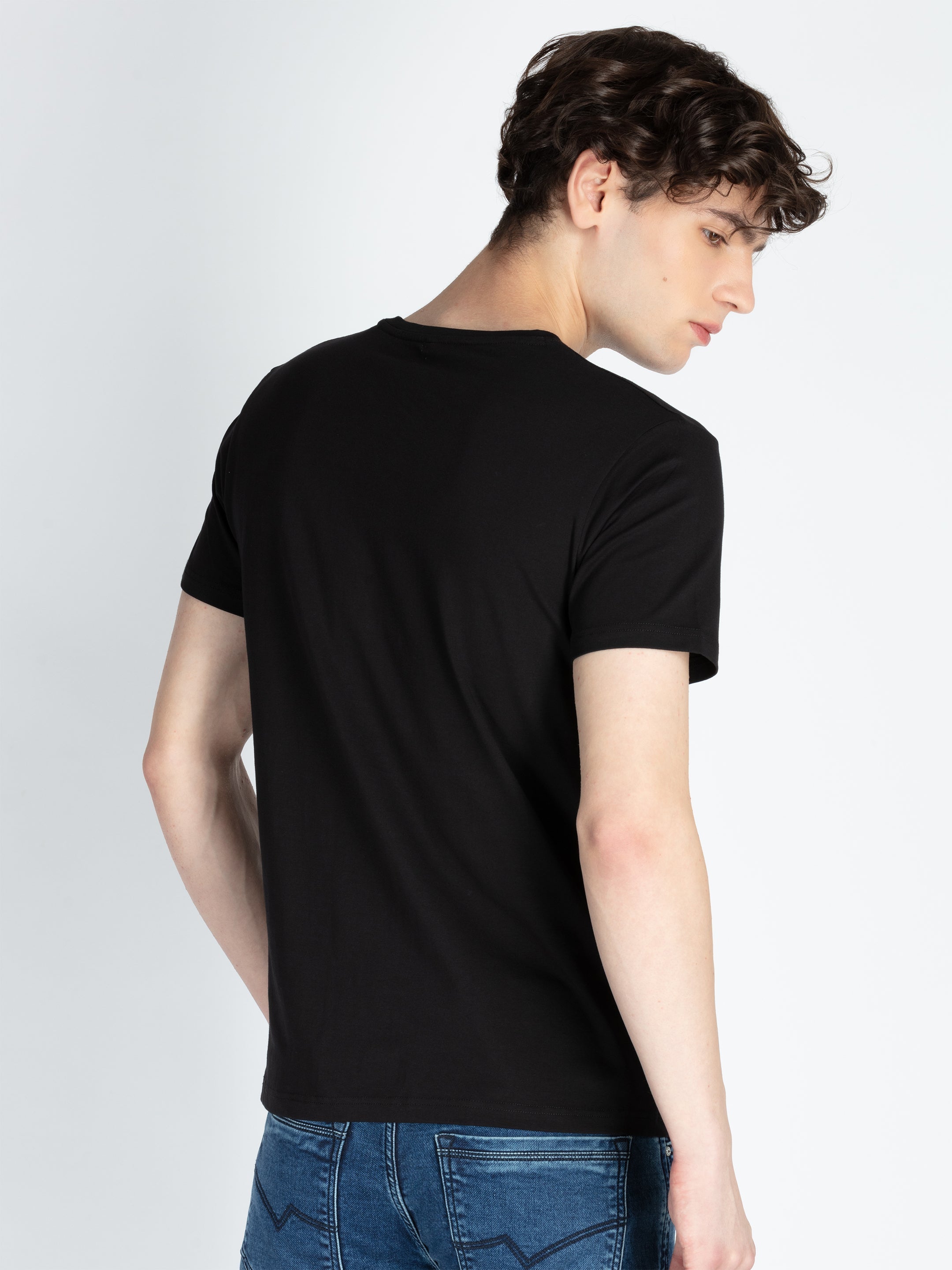 Mens Front Printed Round Neck T-Shirt