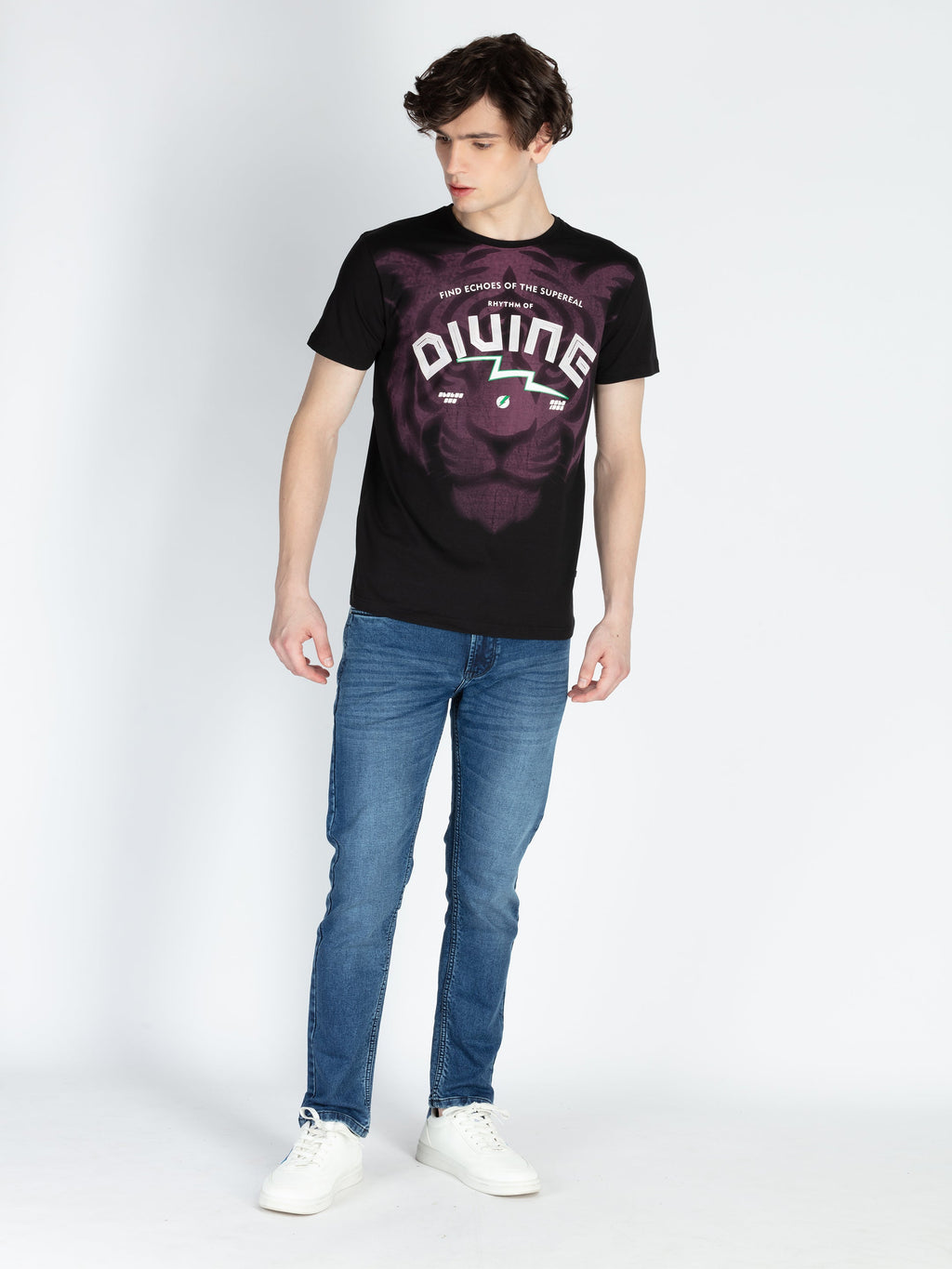 Mens Front Printed Round Neck T-Shirt