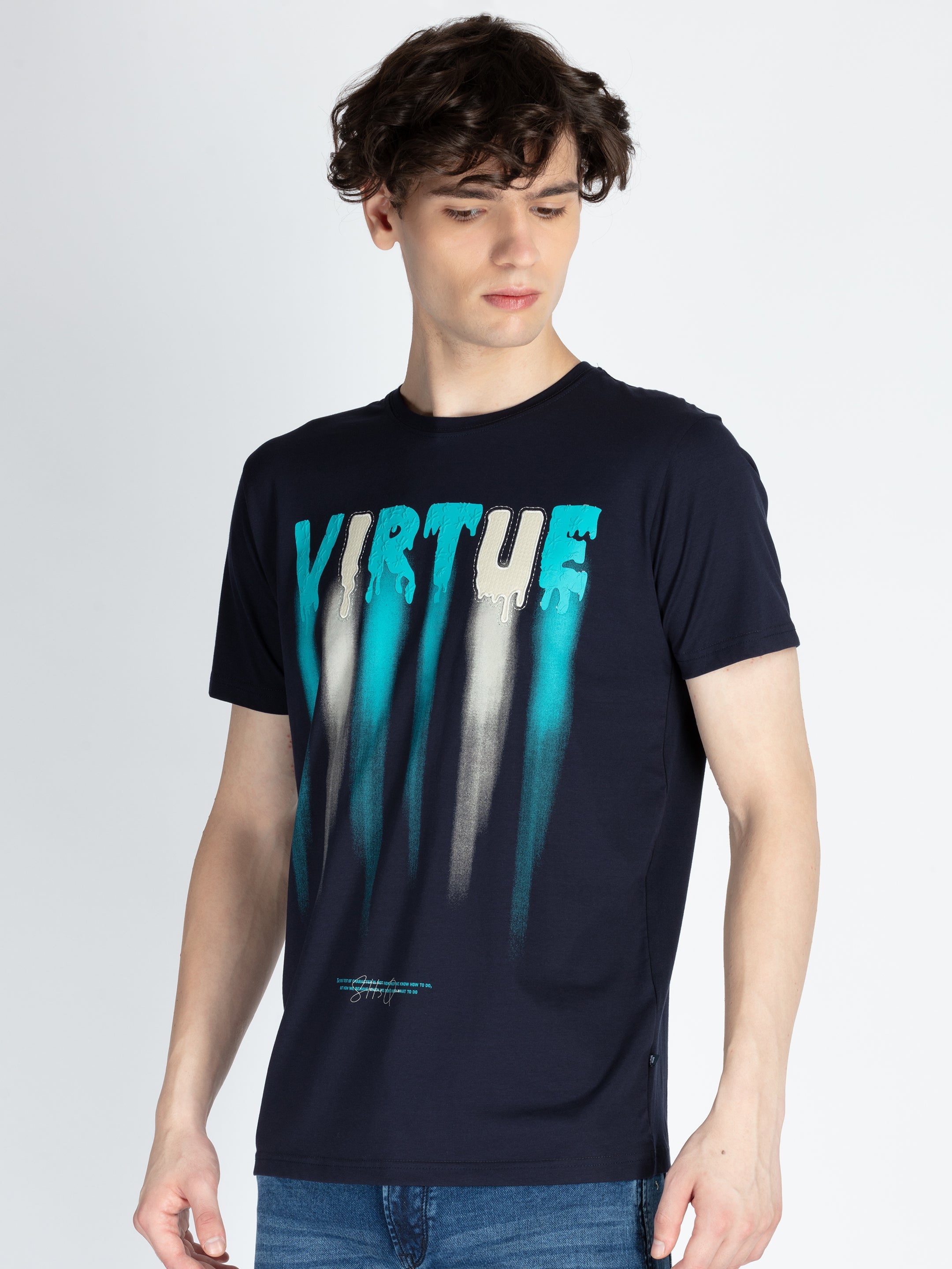 Mens Front Printed Round Neck T-Shirt