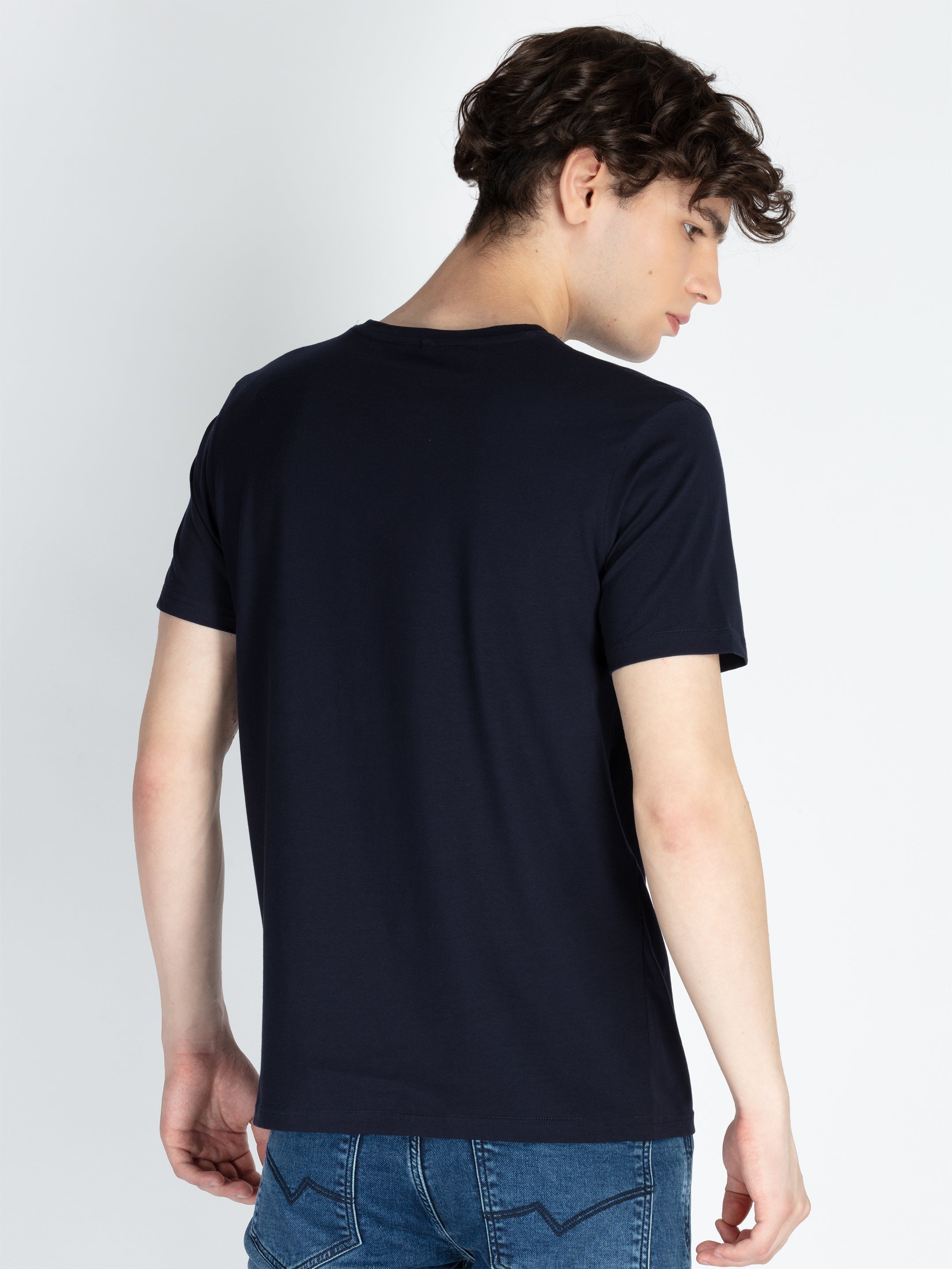 Mens Front Printed Round Neck T-Shirt