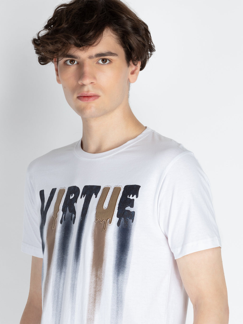 Mens Front Printed Round Neck T-Shirt