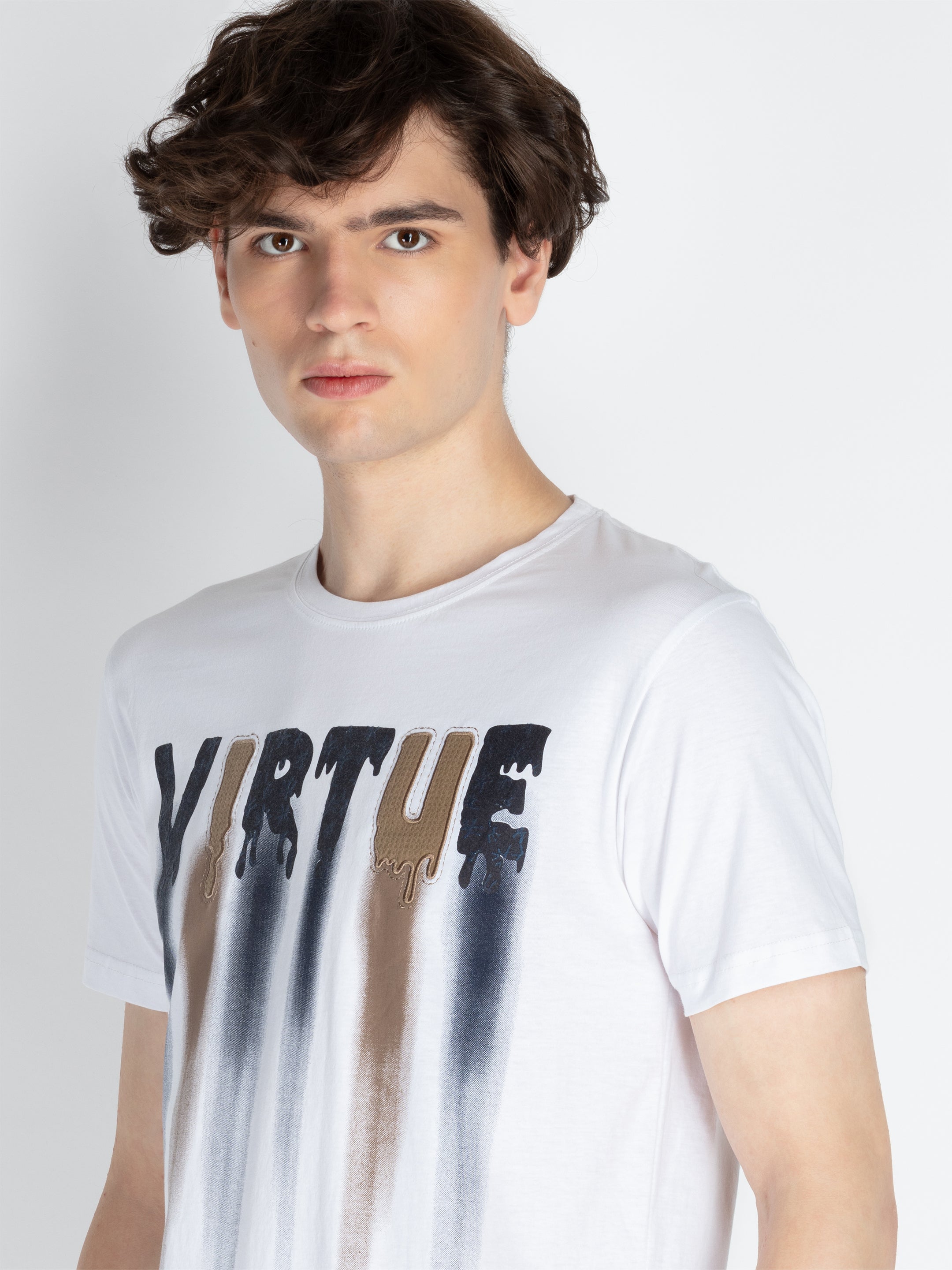 Mens Front Printed Round Neck T-Shirt