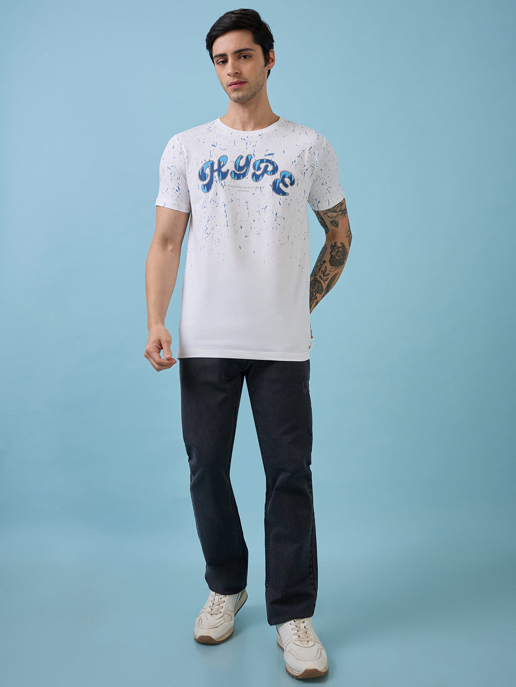 Mens Chest Typography Printed Round Neck Half Sleeves Tshirt