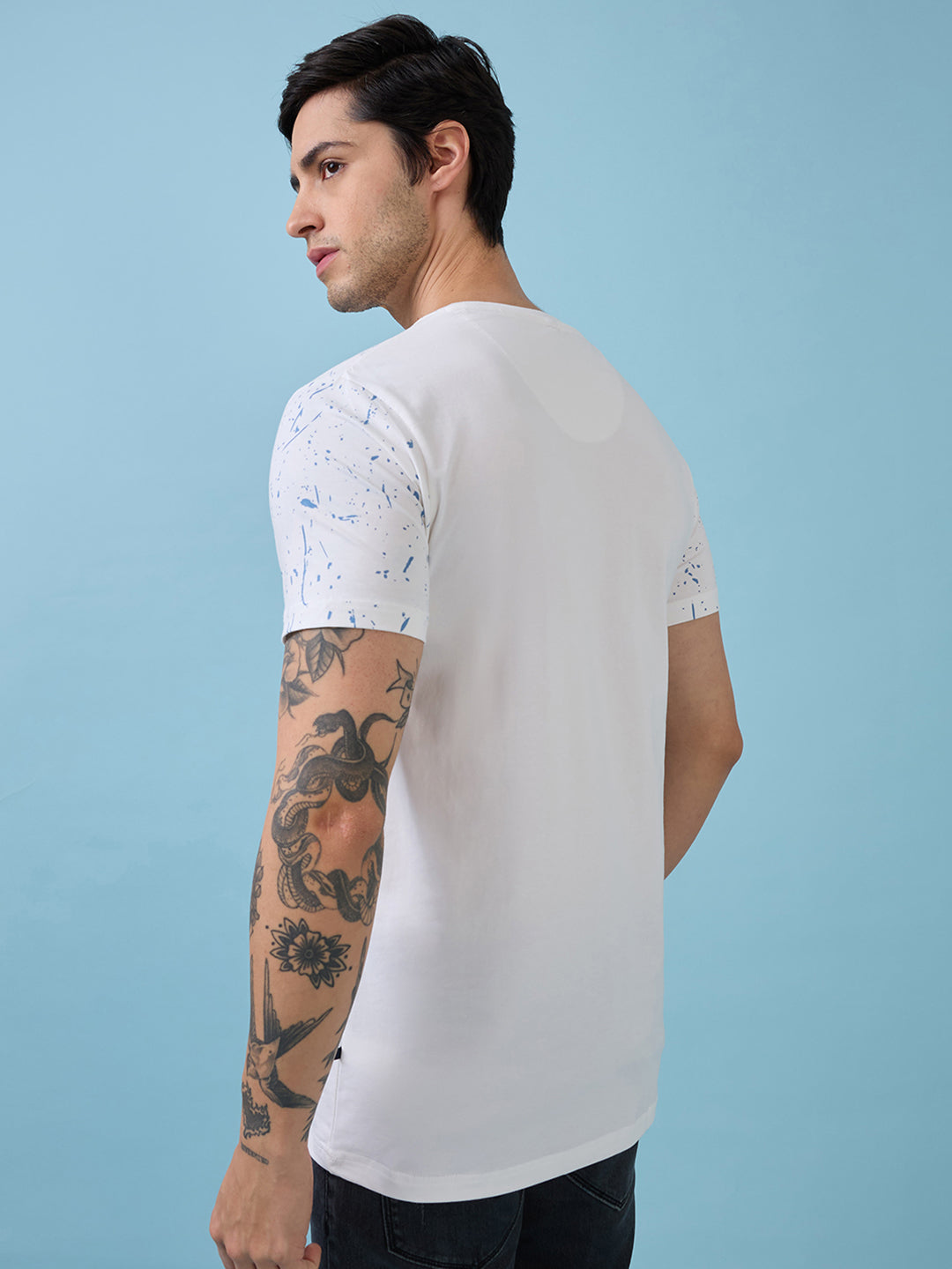 Mens Chest Typography Printed Round Neck Half Sleeves Tshirt