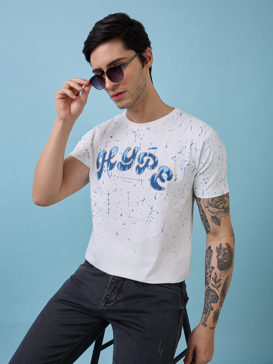 Mens Chest Typography Printed Round Neck Half Sleeves Tshirt
