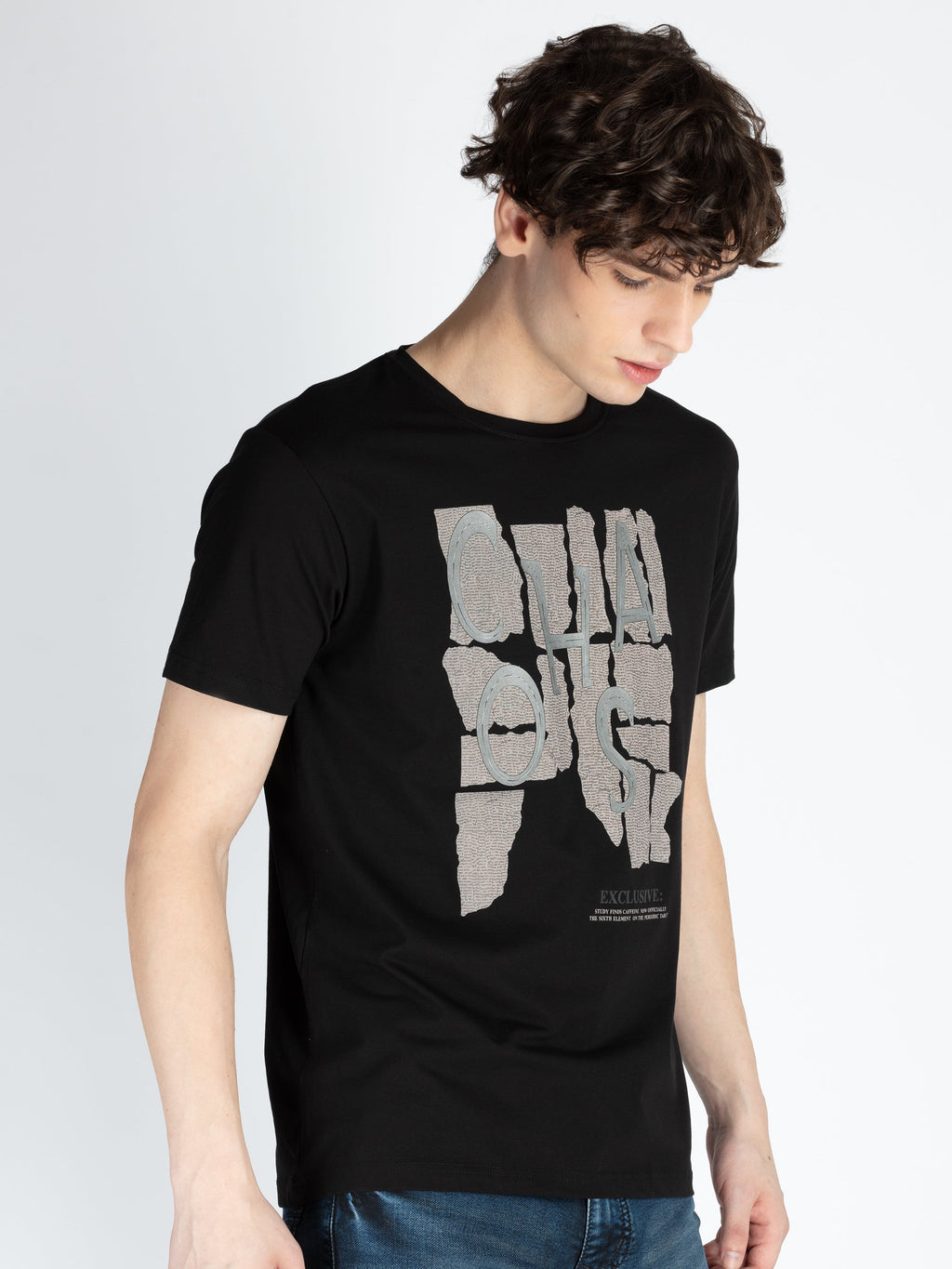 Mens Front Printed Round Neck T-Shirt