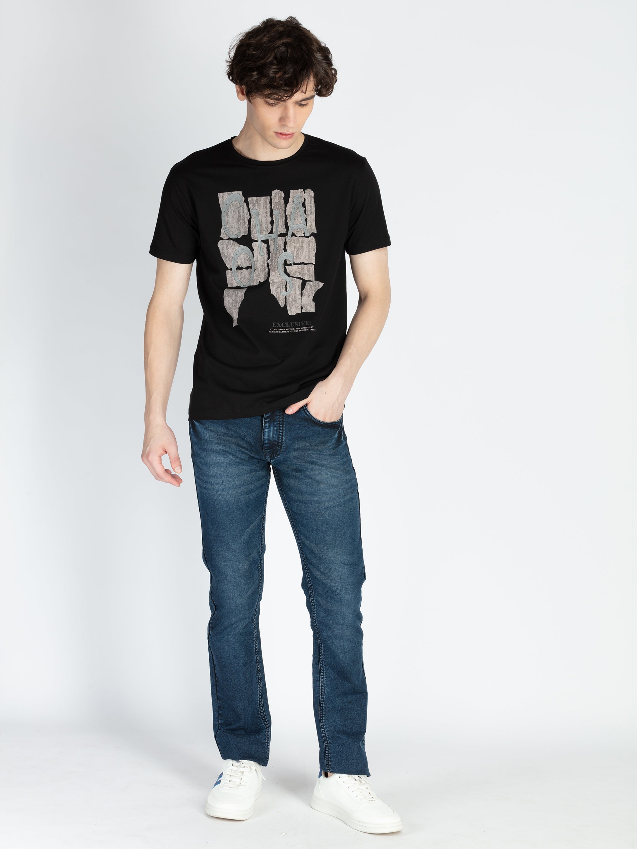 Mens Front Printed Round Neck T-Shirt