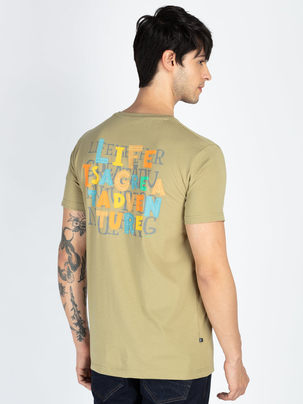 Mens Front & Back Printed Round Neck T-Shirt