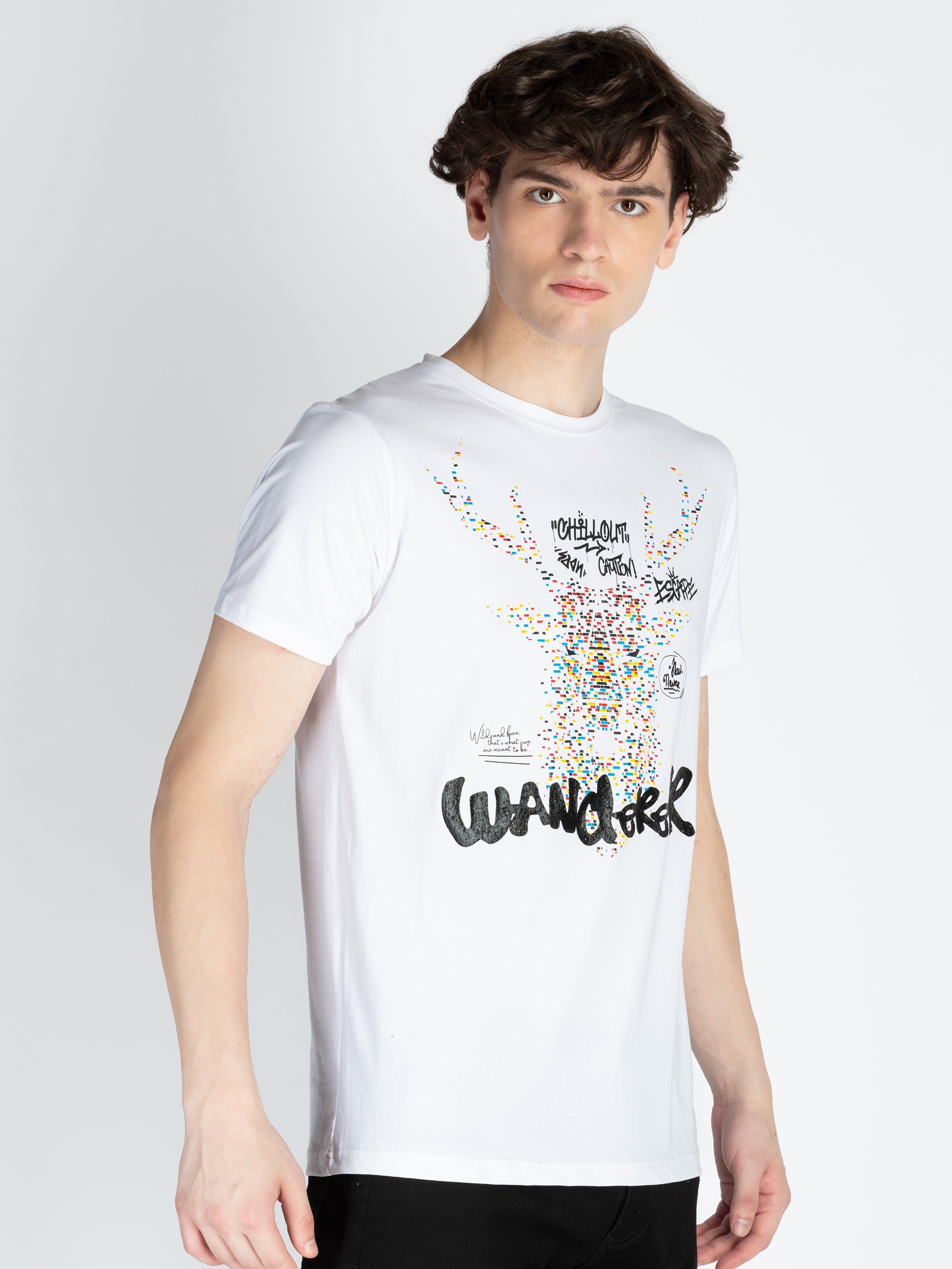Mens Front Printed Round Neck T-Shirt