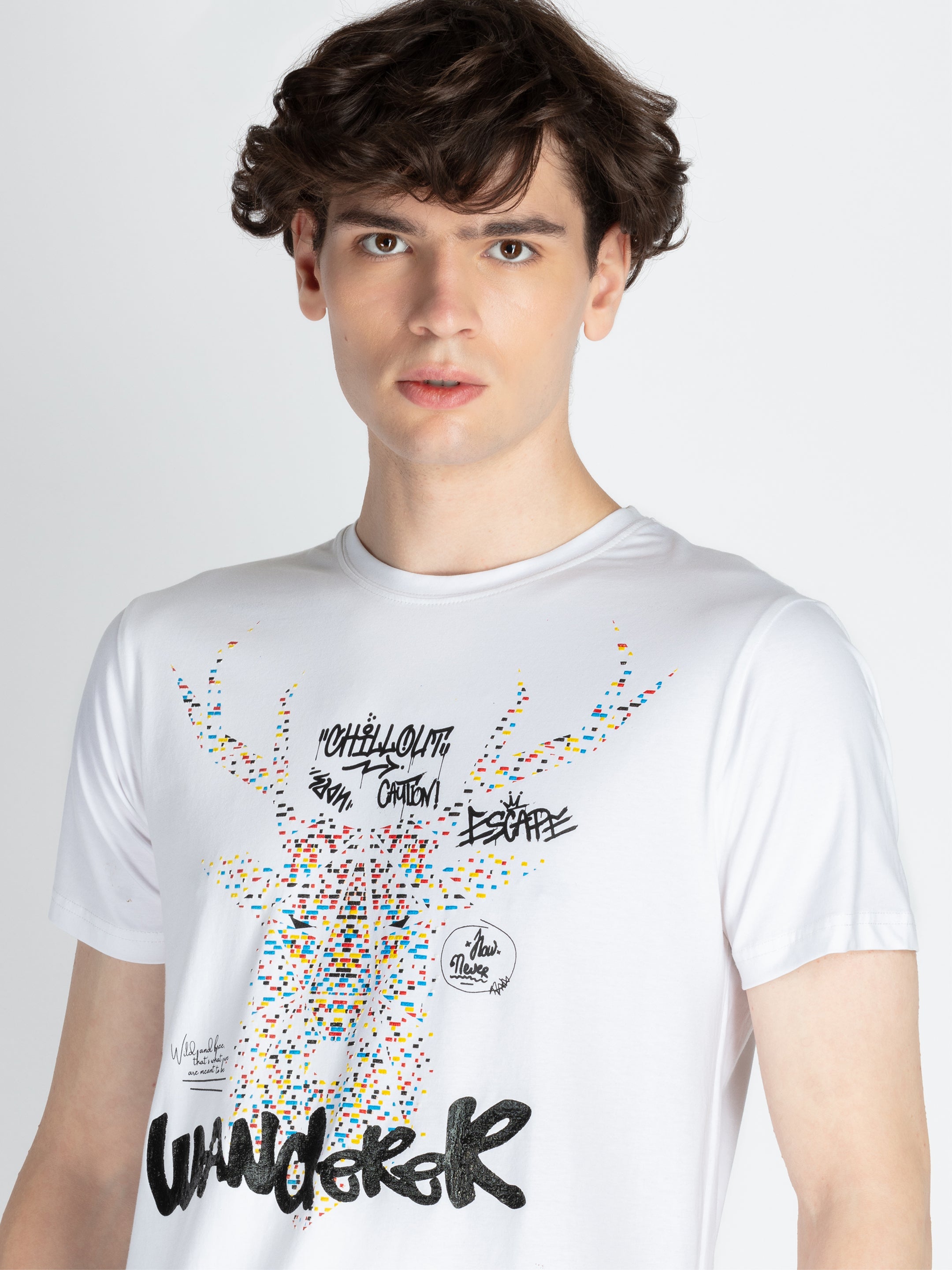 Mens Front Printed Round Neck T-Shirt