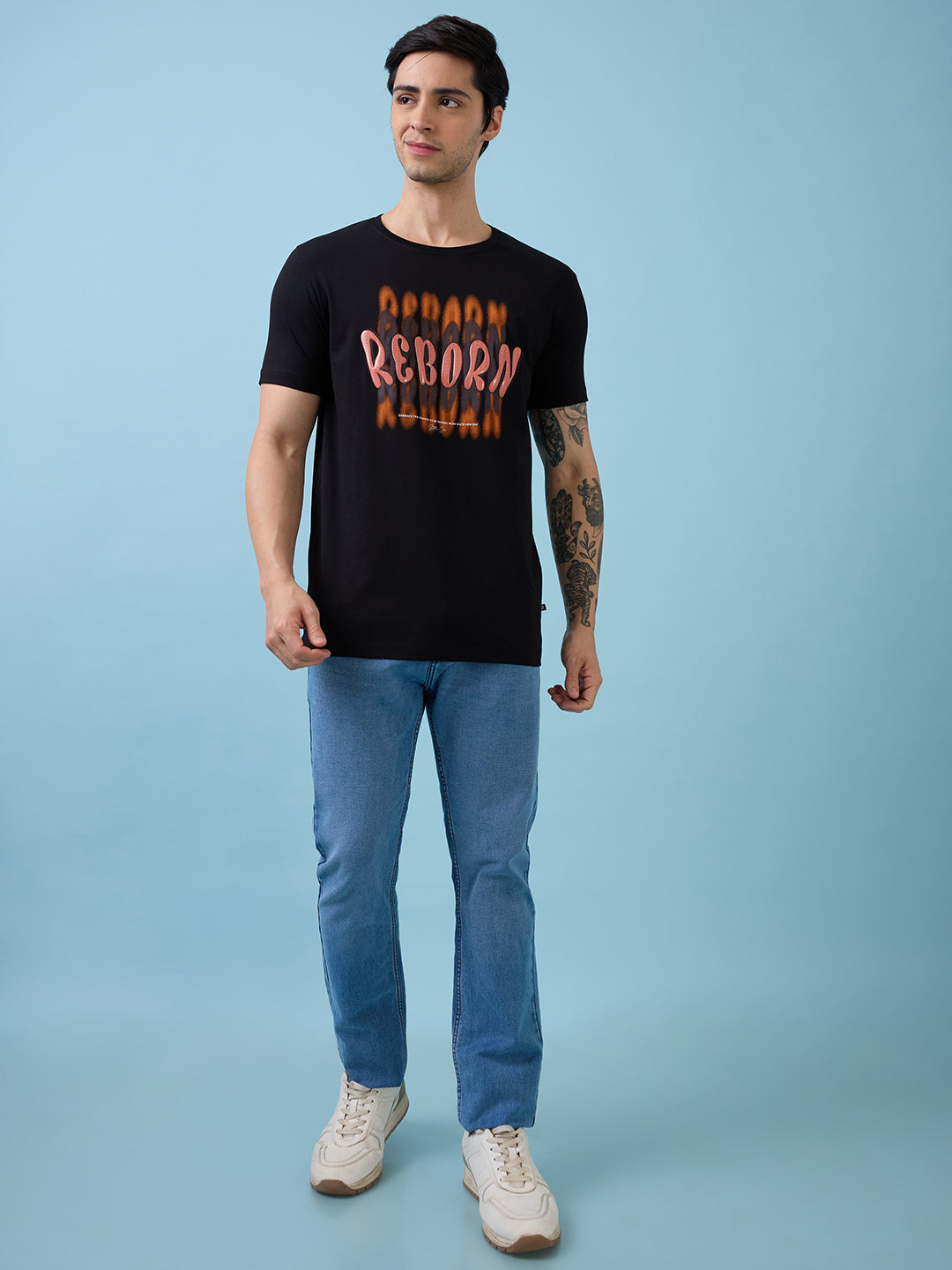 Mens Chest Typography Printed Round Neck Half Sleeves Tshirt