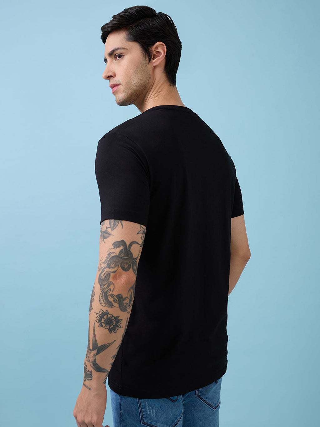 Mens Chest Typography Printed Round Neck Half Sleeves Tshirt