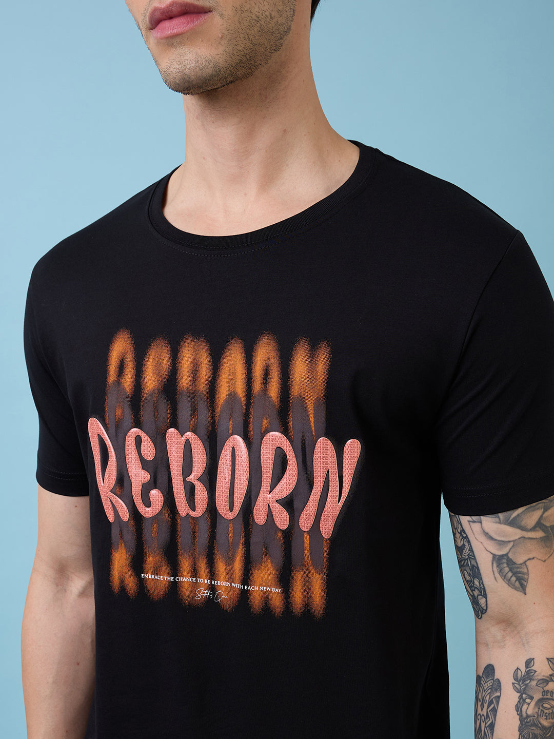 Mens Chest Typography Printed Round Neck Half Sleeves Tshirt