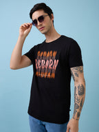 Mens Chest Typography Printed Round Neck Half Sleeves Tshirt