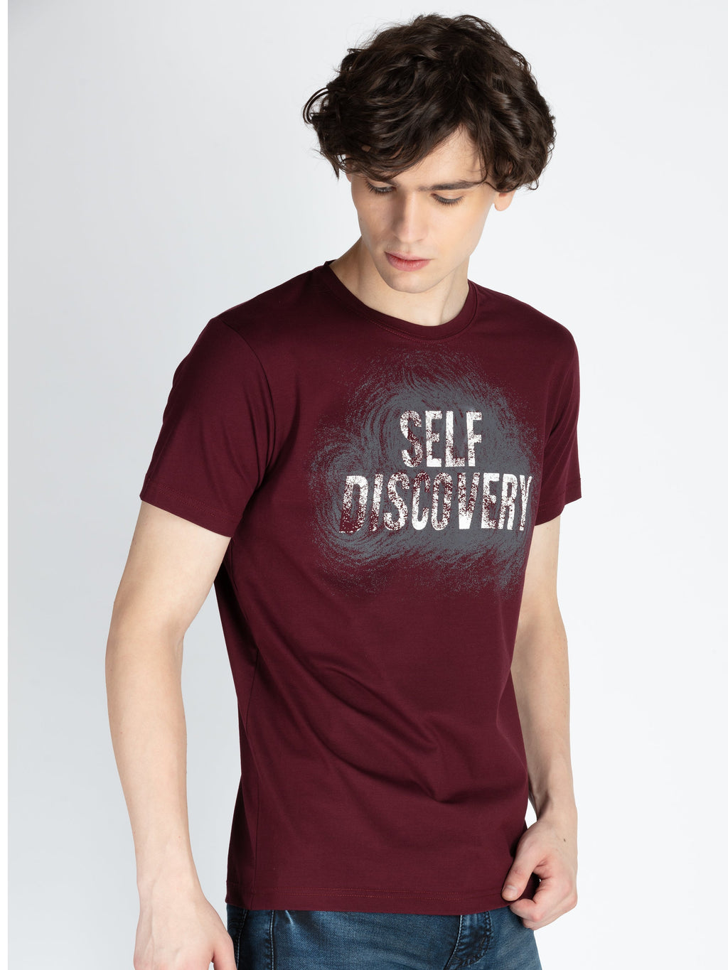 Mens Front Printed Round Neck T-Shirt