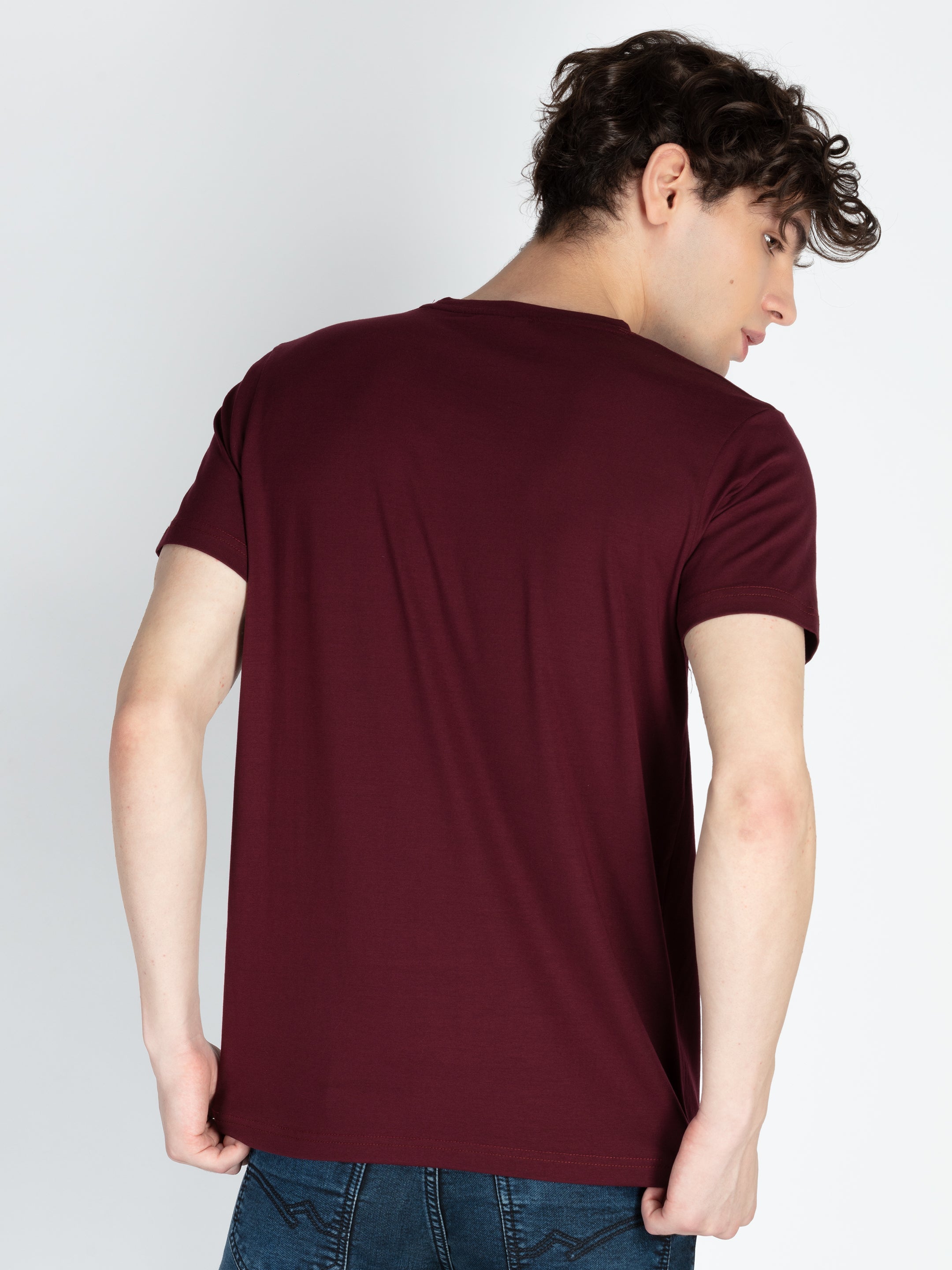 Mens Front Printed Round Neck T-Shirt