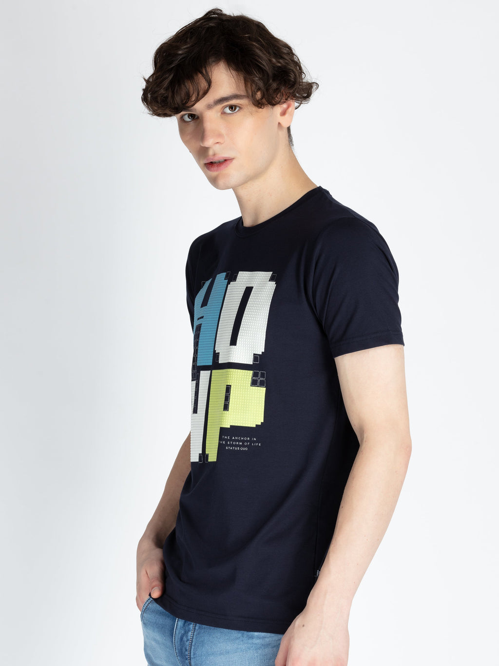 Mens Front Printed Round Neck T-Shirt