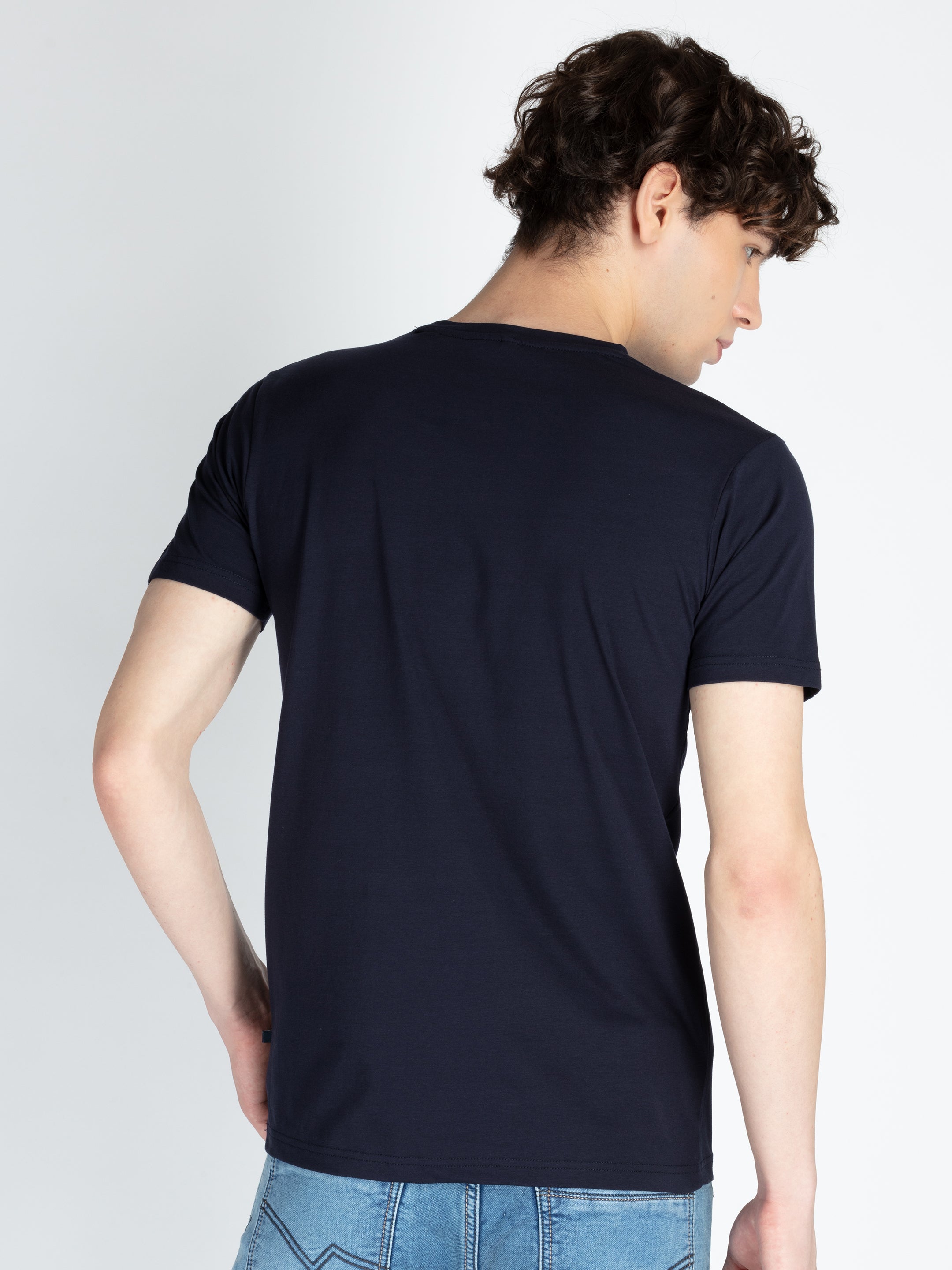 Mens Front Printed Round Neck T-Shirt