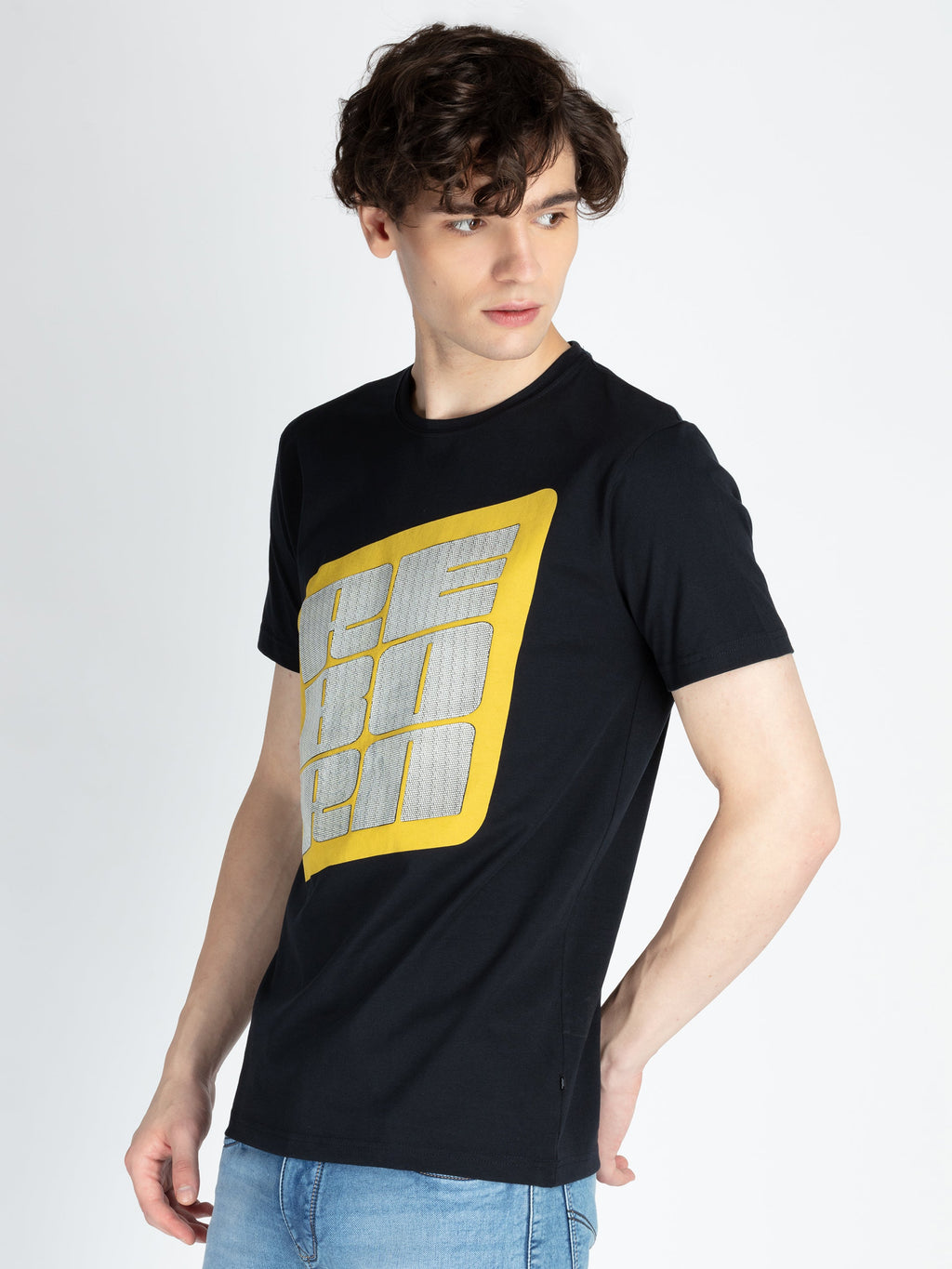 Mens Front Printed Round Neck T-Shirt