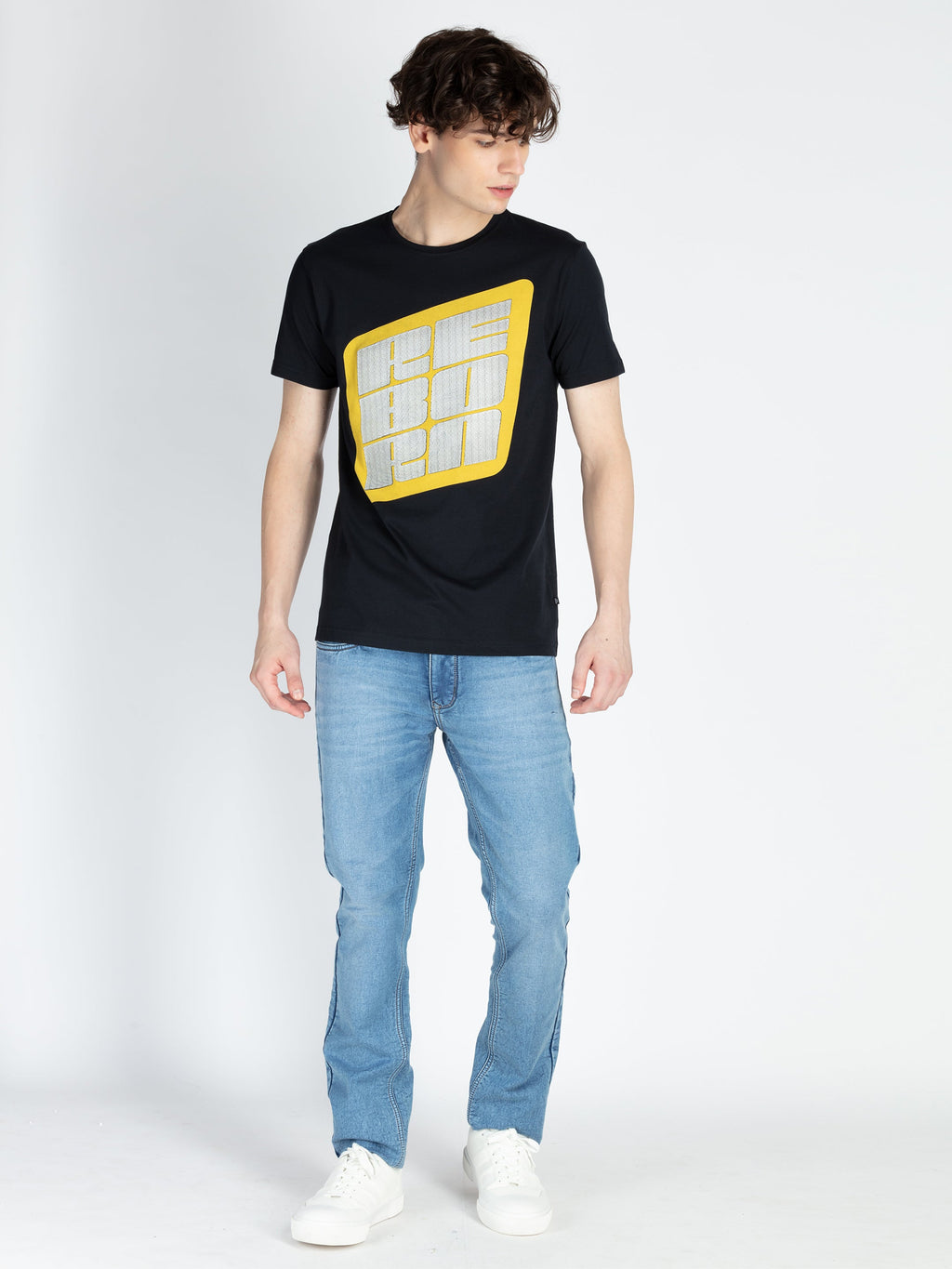Mens Front Printed Round Neck T-Shirt