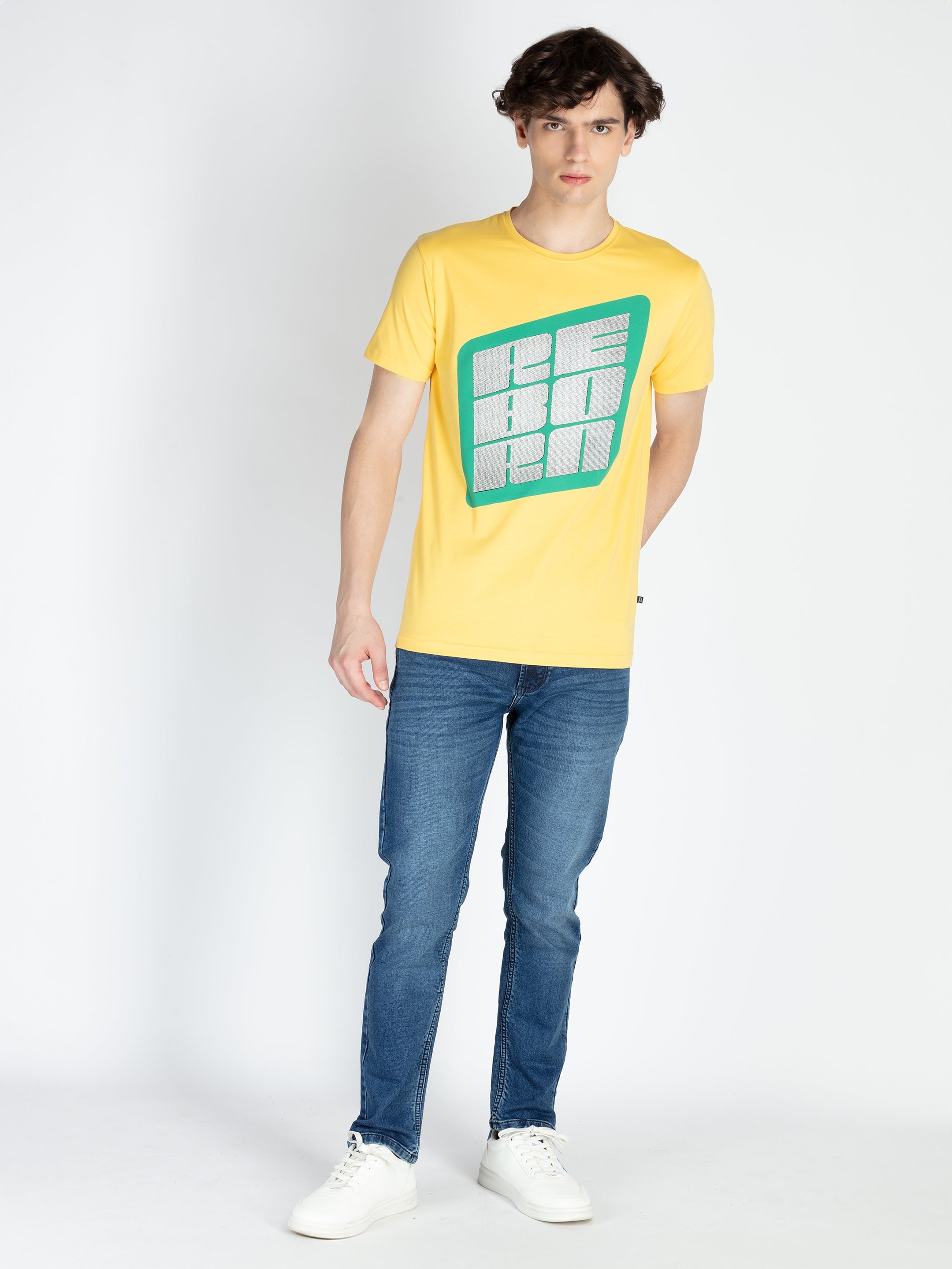 Mens Front Printed Round Neck T-Shirt
