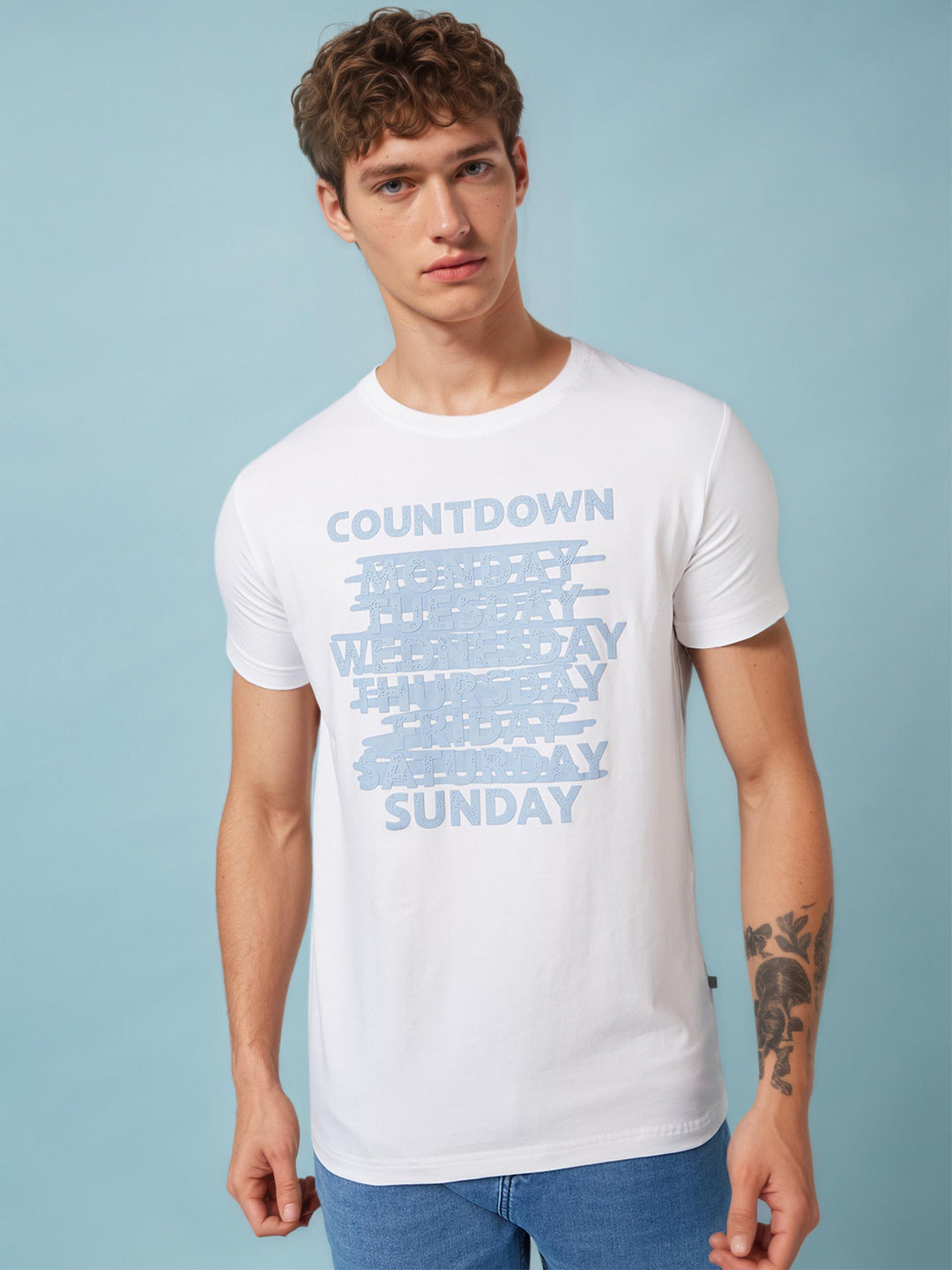 Mens Chest Solid  Round Neck Tshirt