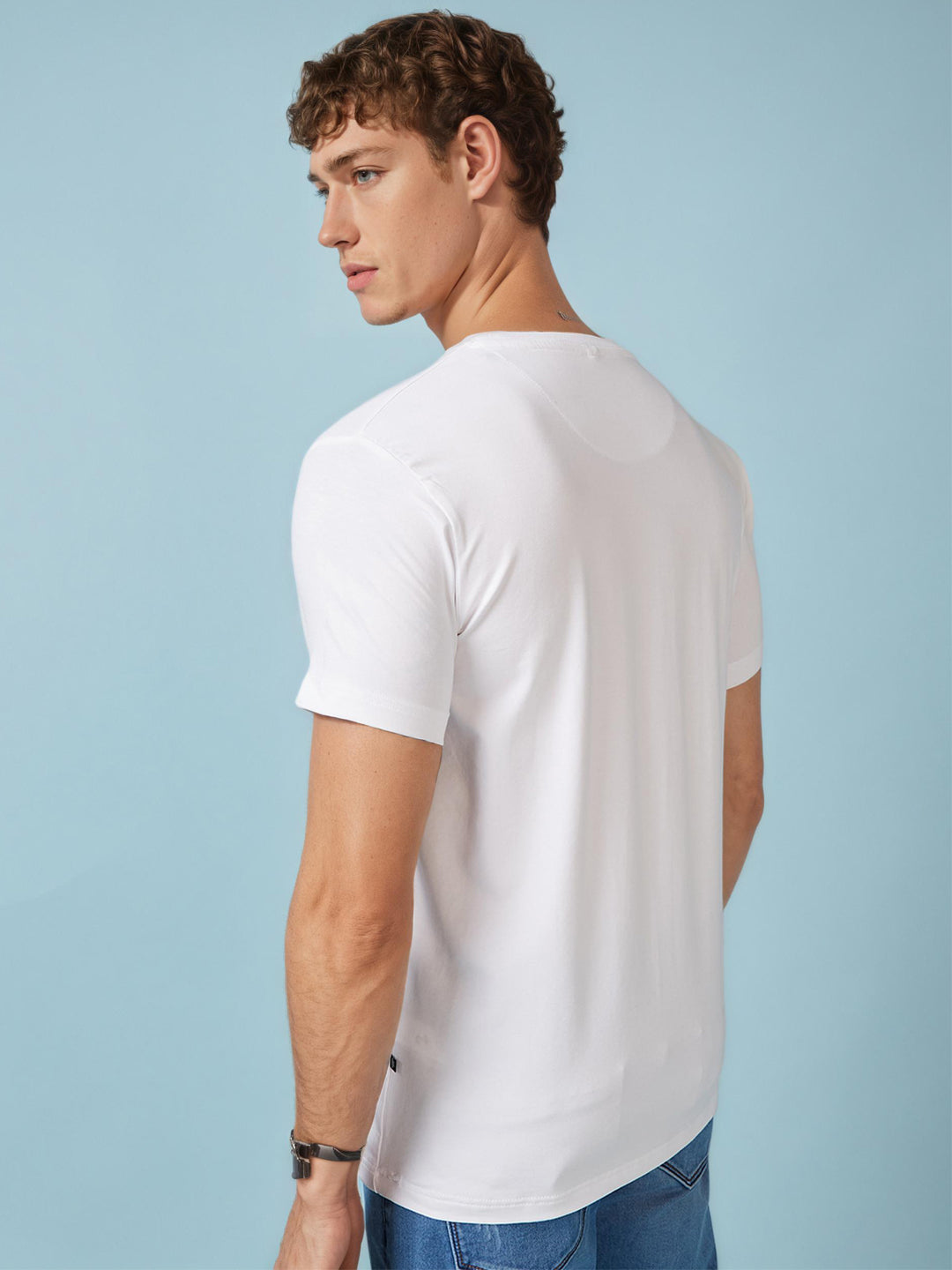 Mens Chest Solid  Round Neck Tshirt