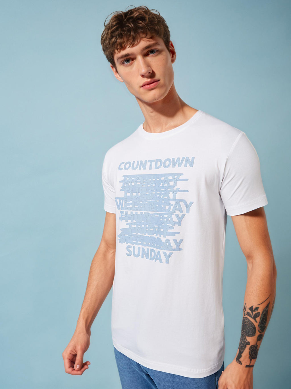 Mens Chest Solid  Round Neck Tshirt