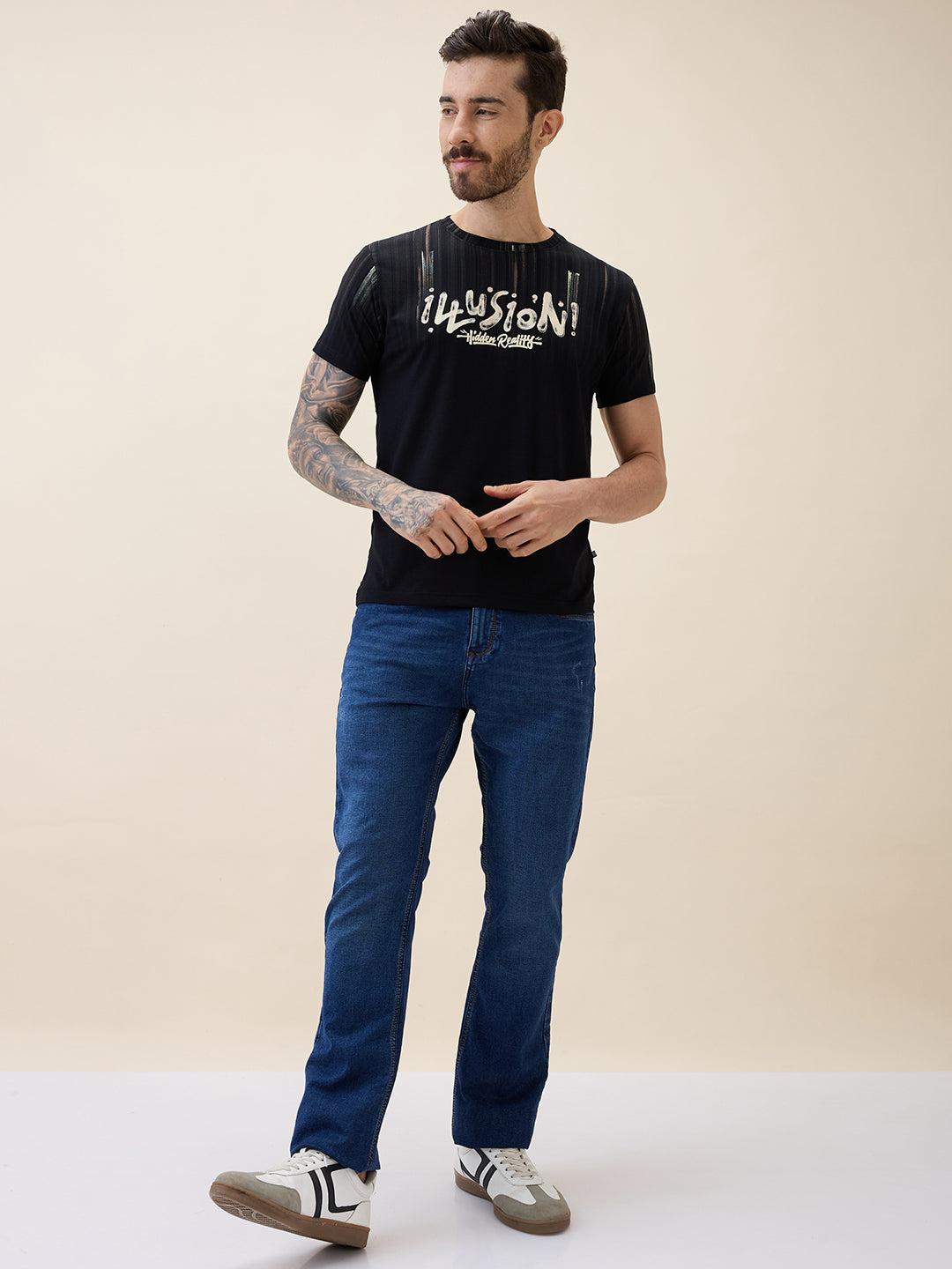 Men's Printed Round Neck Half Sleeves Regular Fit Tshirt