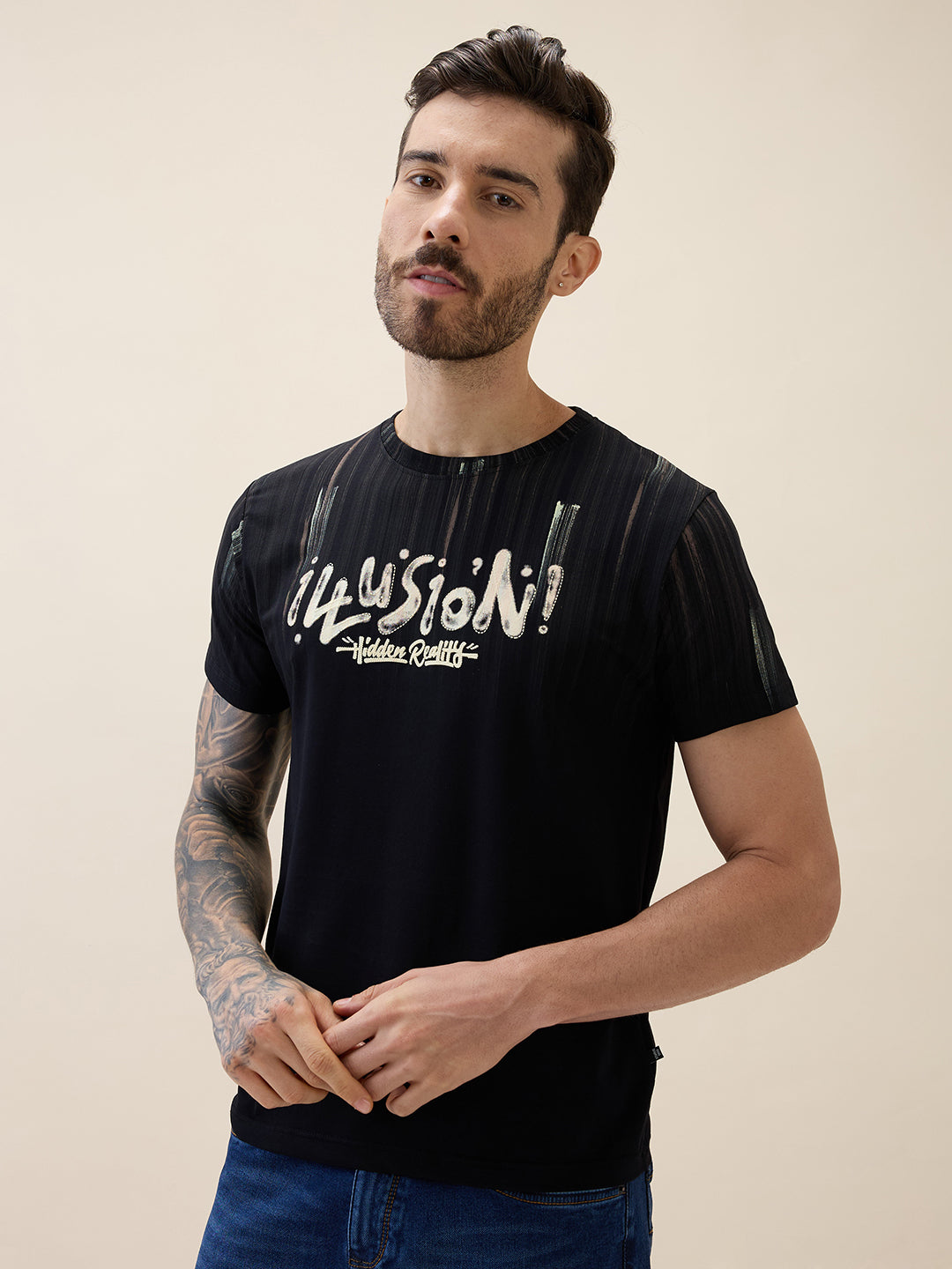 Men's Printed Round Neck Half Sleeves Regular Fit Tshirt