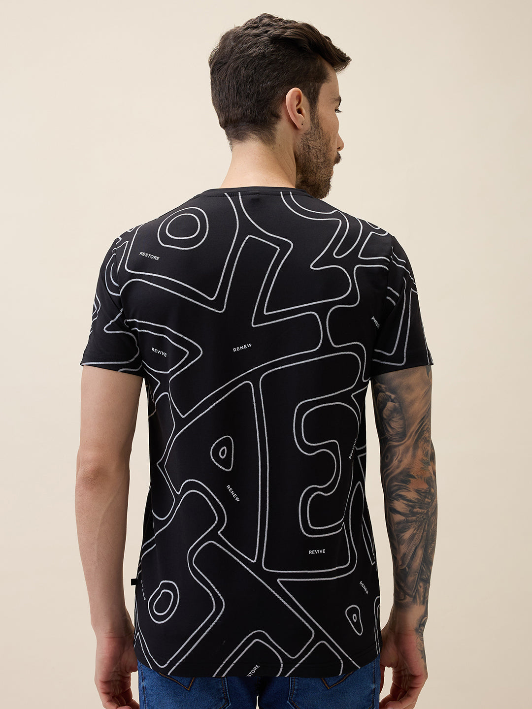 Men's Printed Round Neck Half Sleeves Regular Fit Tshirt