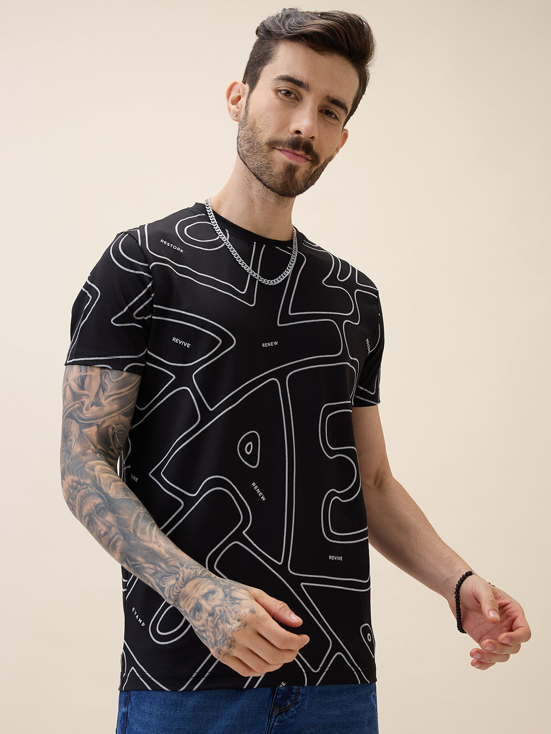Men's Printed Round Neck Half Sleeves Regular Fit Tshirt Secondary image