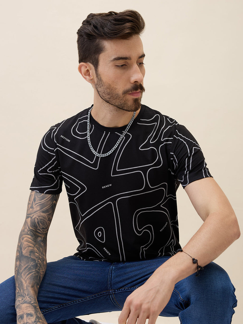 Men's Printed Round Neck Half Sleeves Regular Fit Tshirt