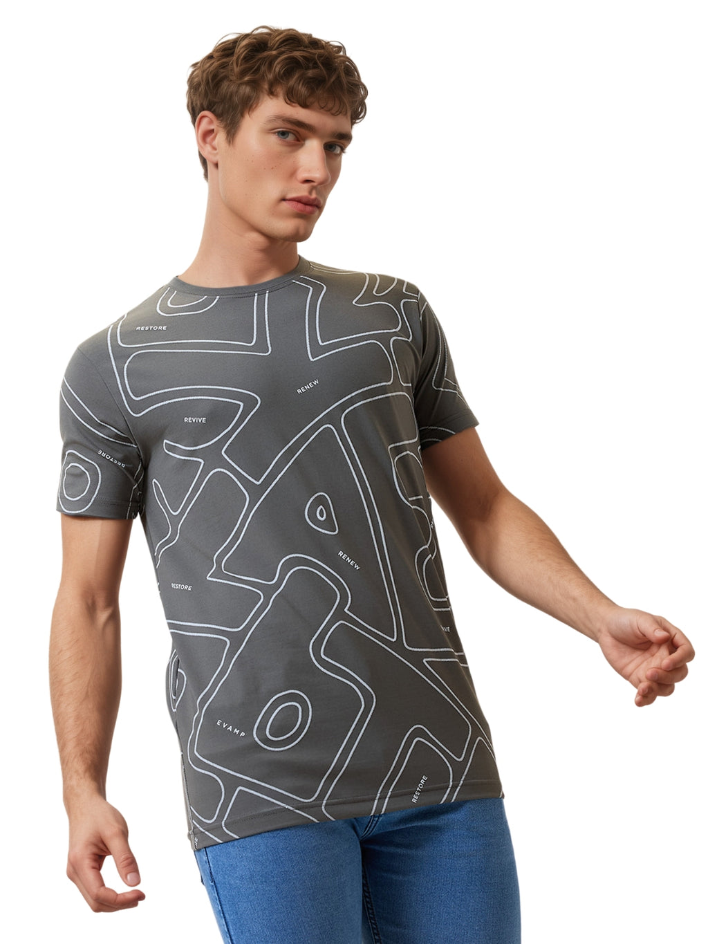 Status Quo Men's Printed Round Neck Half Sleeves Regular Fit T-shirt
