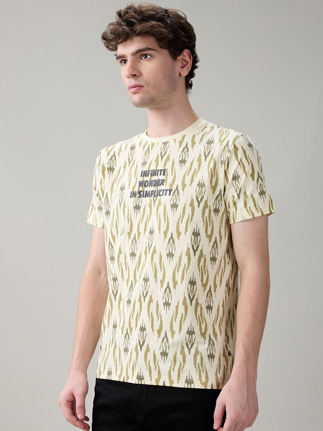 Status Quo Men's Ikat Printed Cotton Round Neck T-Shirt with Minimal Typography Secondary image