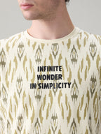 Status Quo Men's Ikat Printed Cotton Round Neck T-Shirt with Minimal Typography