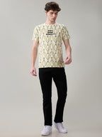 Status Quo Men's Ikat Printed Cotton Round Neck T-Shirt with Minimal Typography
