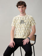 Status Quo Men's Ikat Printed Cotton Round Neck T-Shirt with Minimal Typography