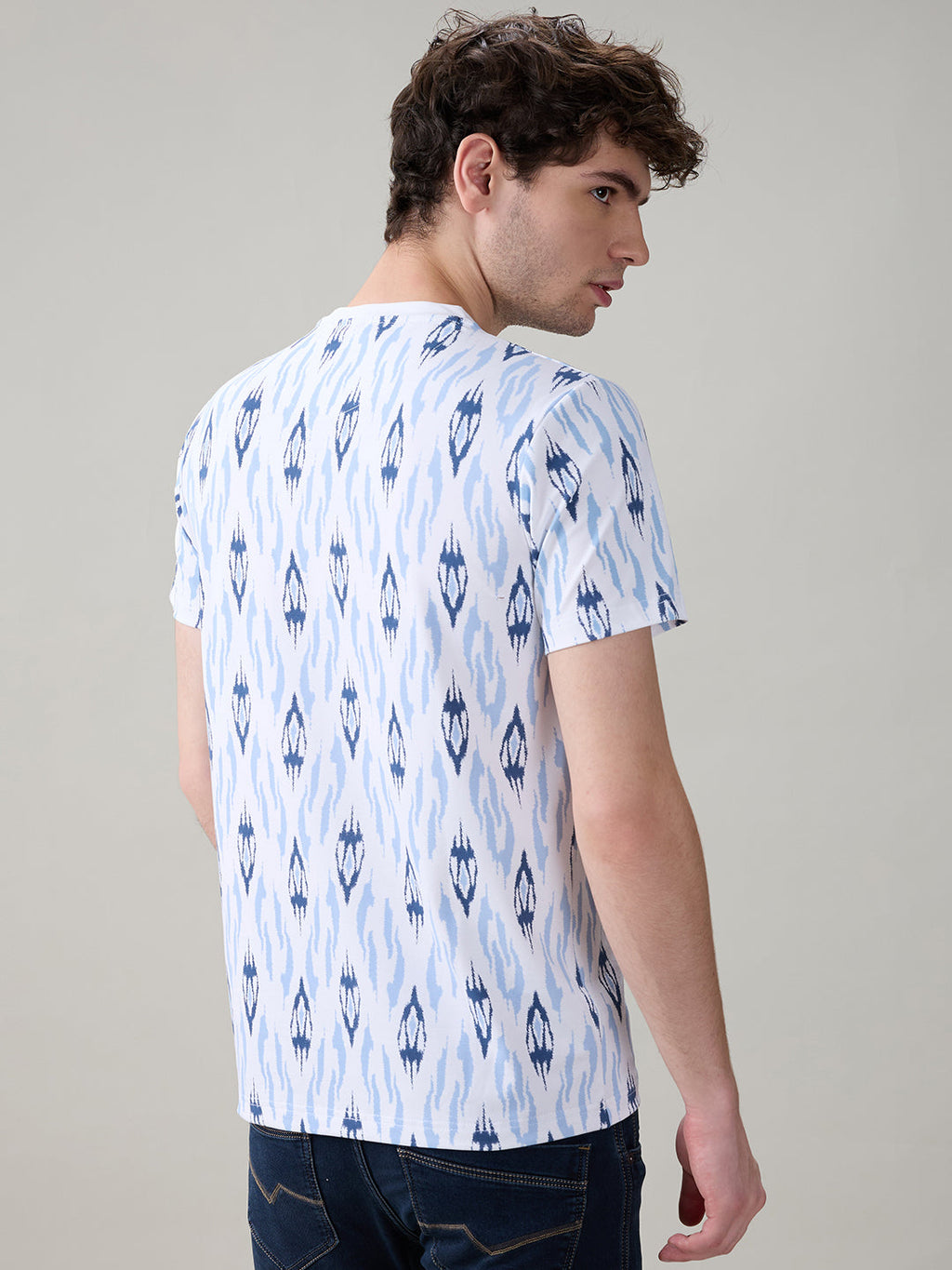 Status Quo Men's Ikat Printed Cotton Round Neck T-Shirt with Minimal Typography