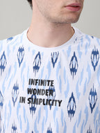 Status Quo Men's Ikat Printed Cotton Round Neck T-Shirt with Minimal Typography