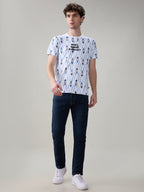 Status Quo Men's Ikat Printed Cotton Round Neck T-Shirt with Minimal Typography