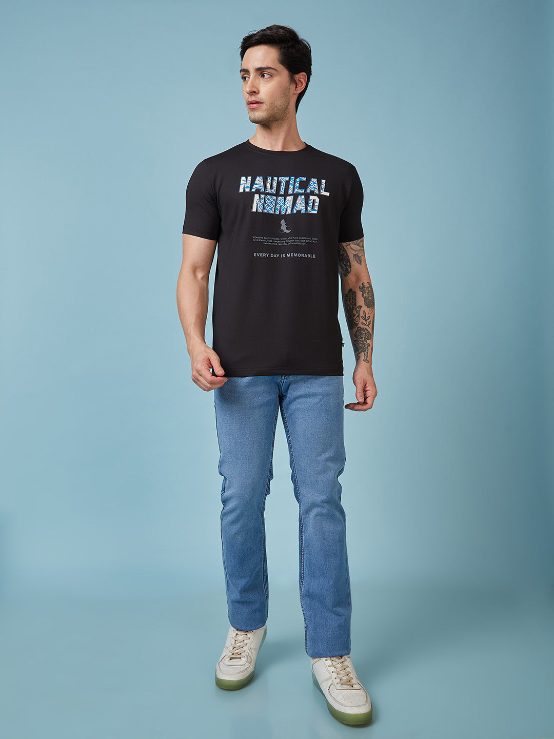 Mens Chest Printed  Round Neck Tshirt