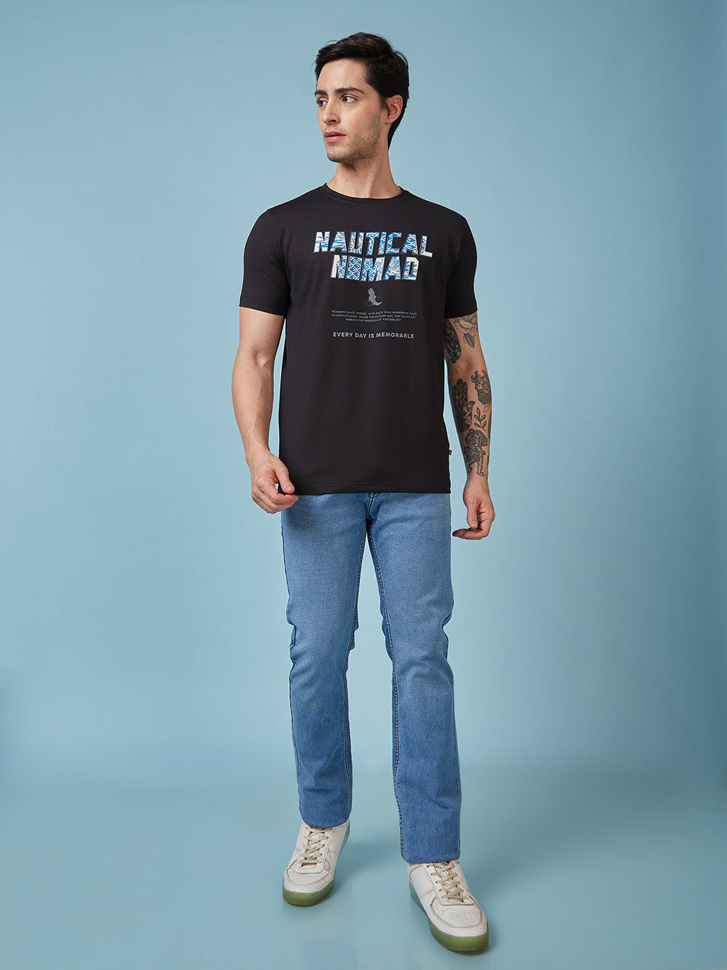 Mens Chest Printed  Round Neck Tshirt