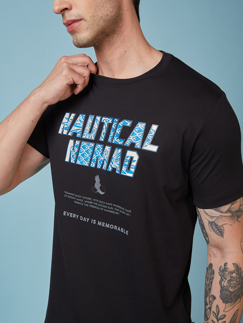 Mens Chest Printed  Round Neck Tshirt