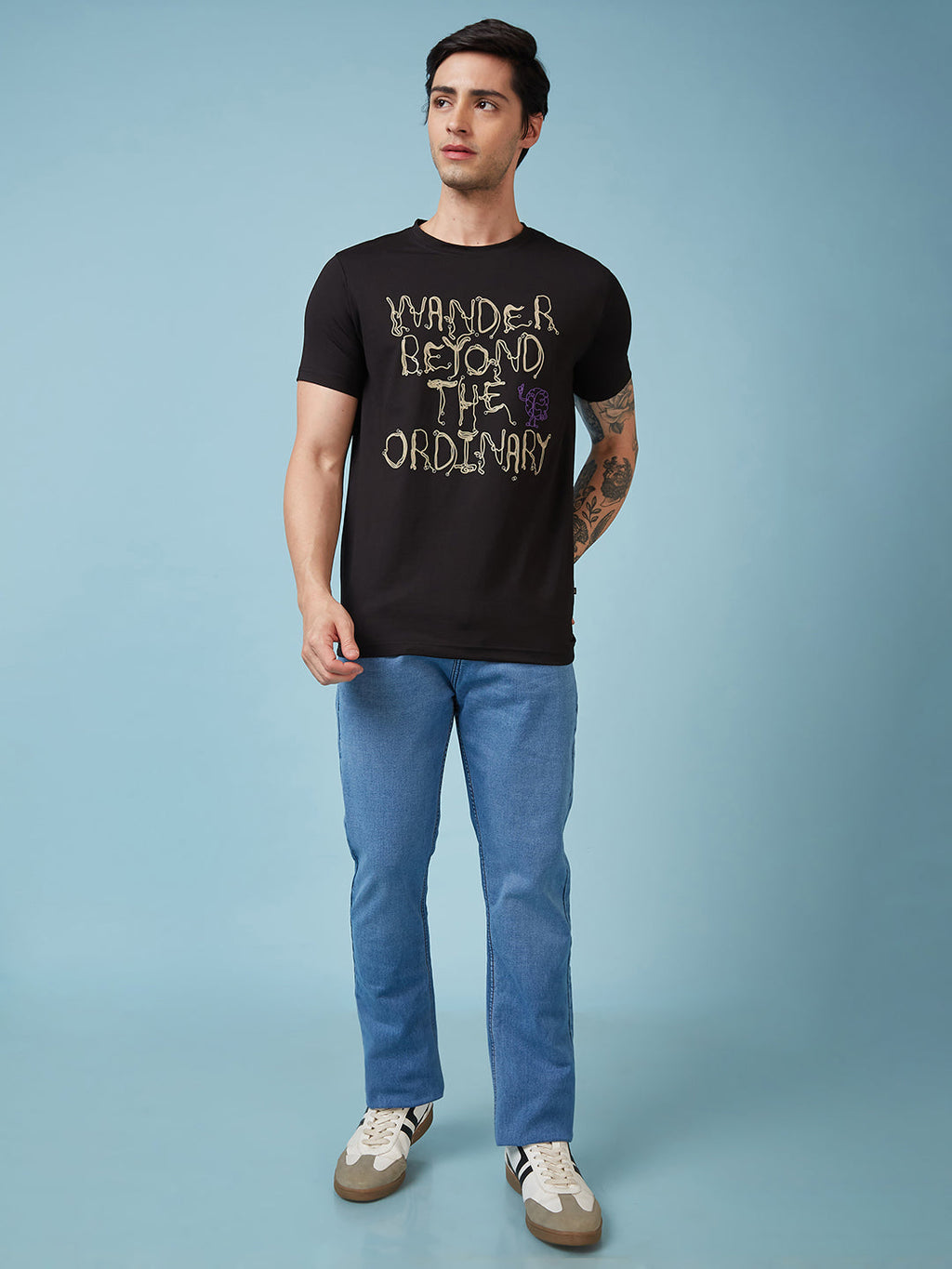 Mens Chest Printed  Round Neck Tshirt