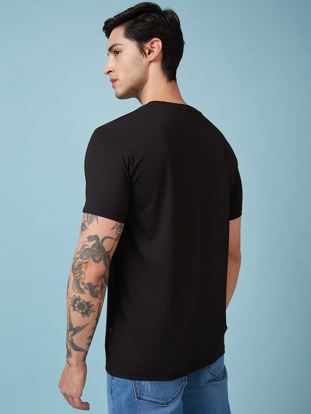 Mens Chest Printed  Round Neck Tshirt