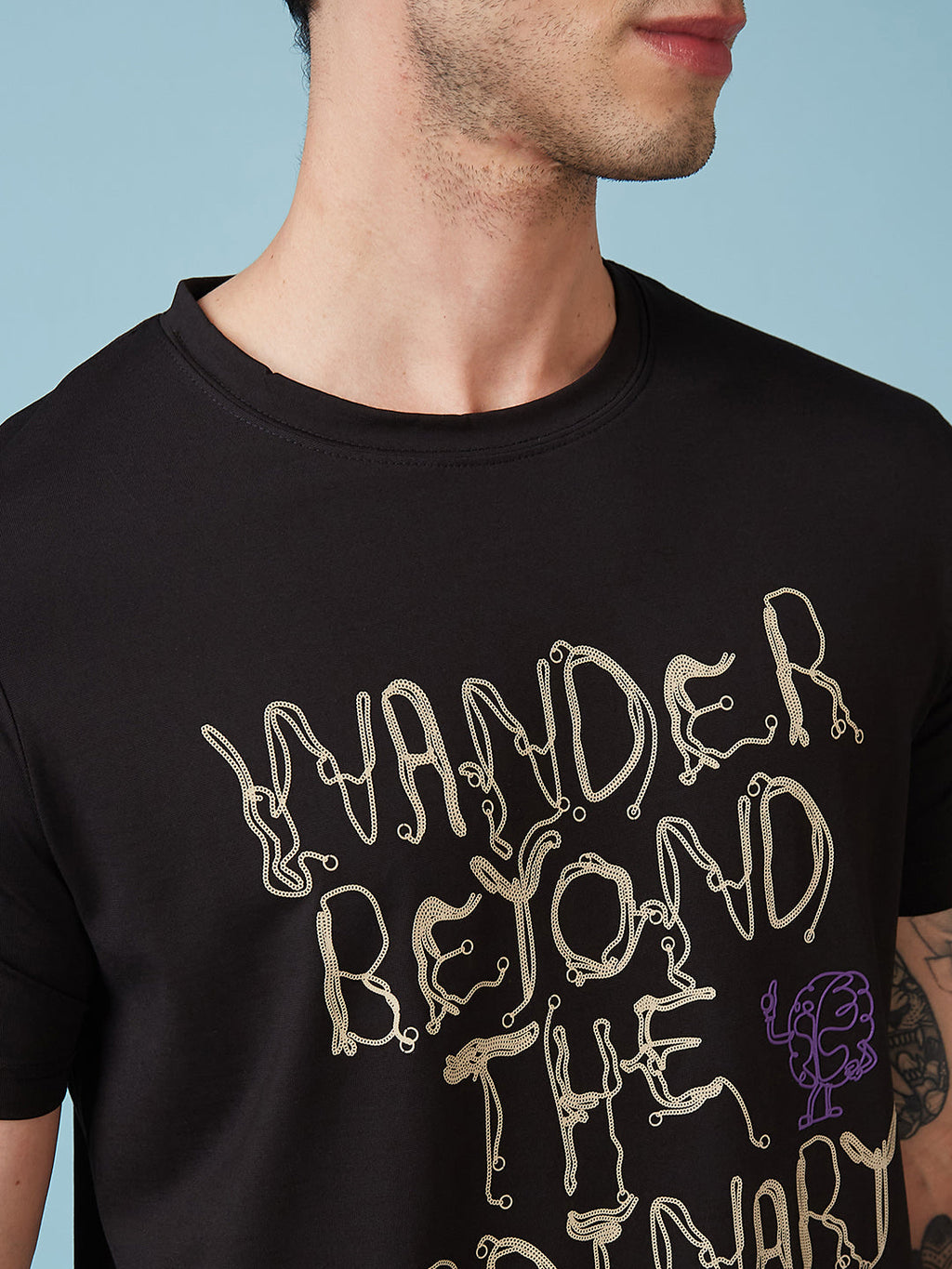 Mens Chest Printed  Round Neck Tshirt