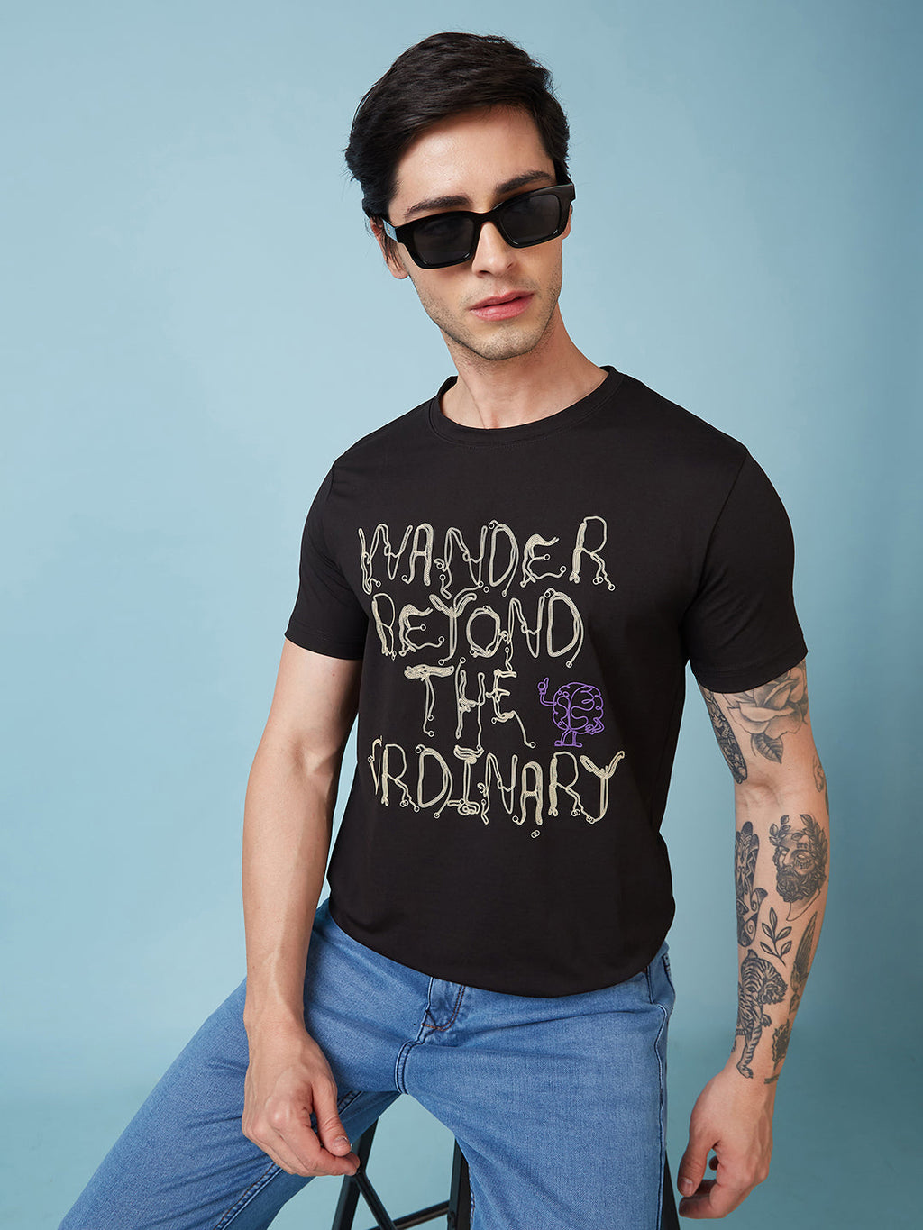 Mens Chest Printed  Round Neck Tshirt